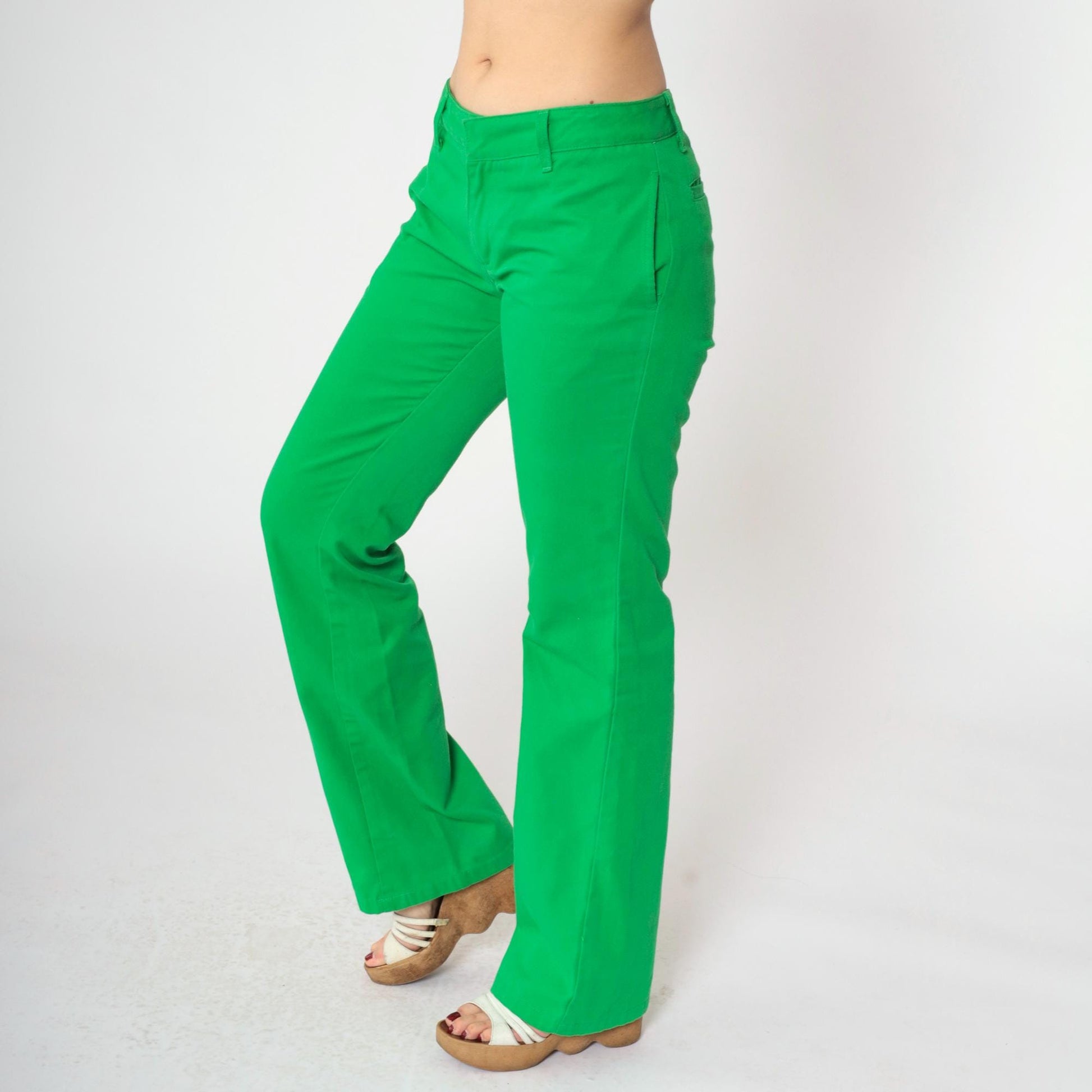 Y2K Dickies Flared Workwear Trousers Bright Green Low Rise Small 3