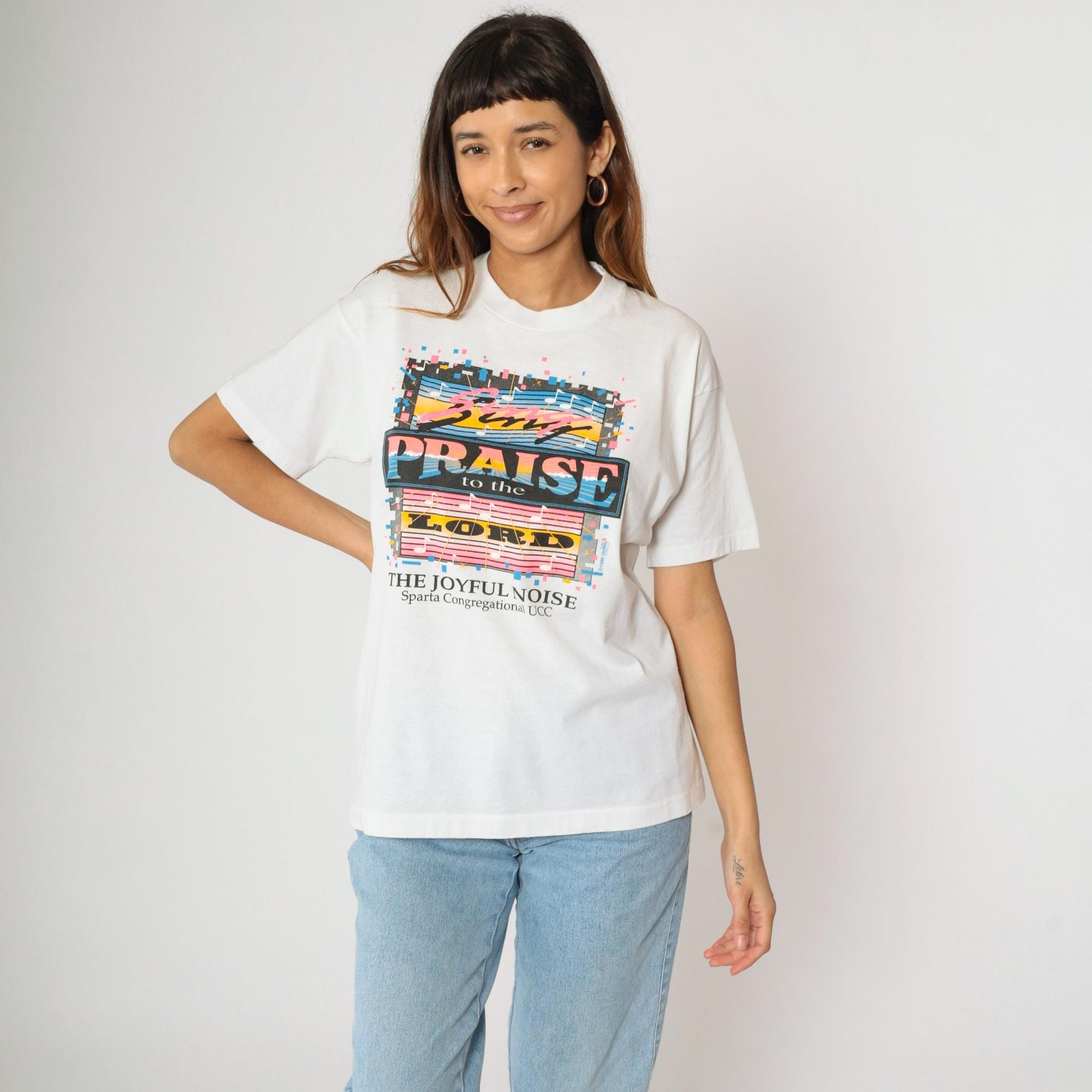 90s Praise the Lord Sparta Congregational UCC Graphic T-Shirt White Large L