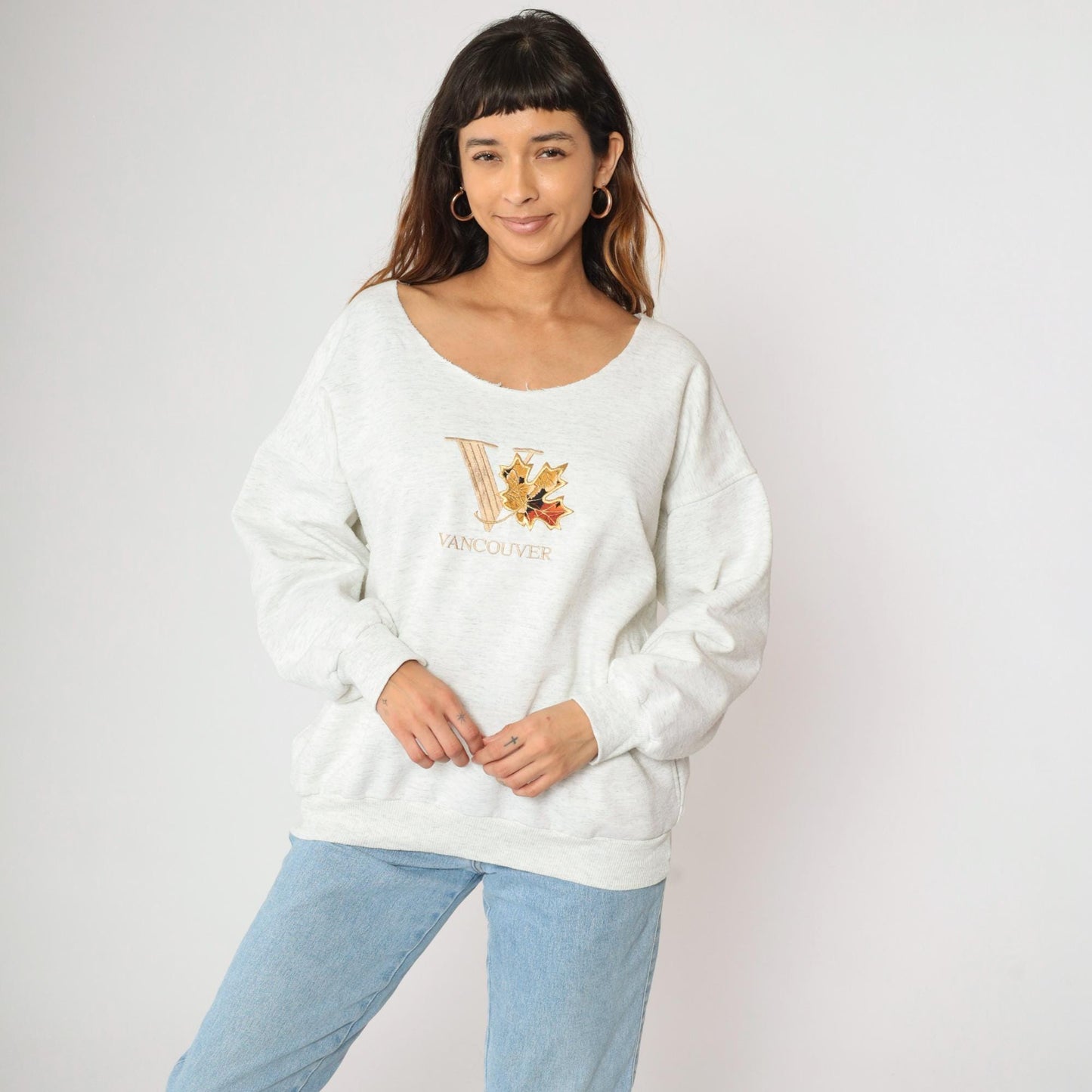 90s Vancouver Maple Leaf Embroidered Sweatshirt Grey Pullover Extra Large
