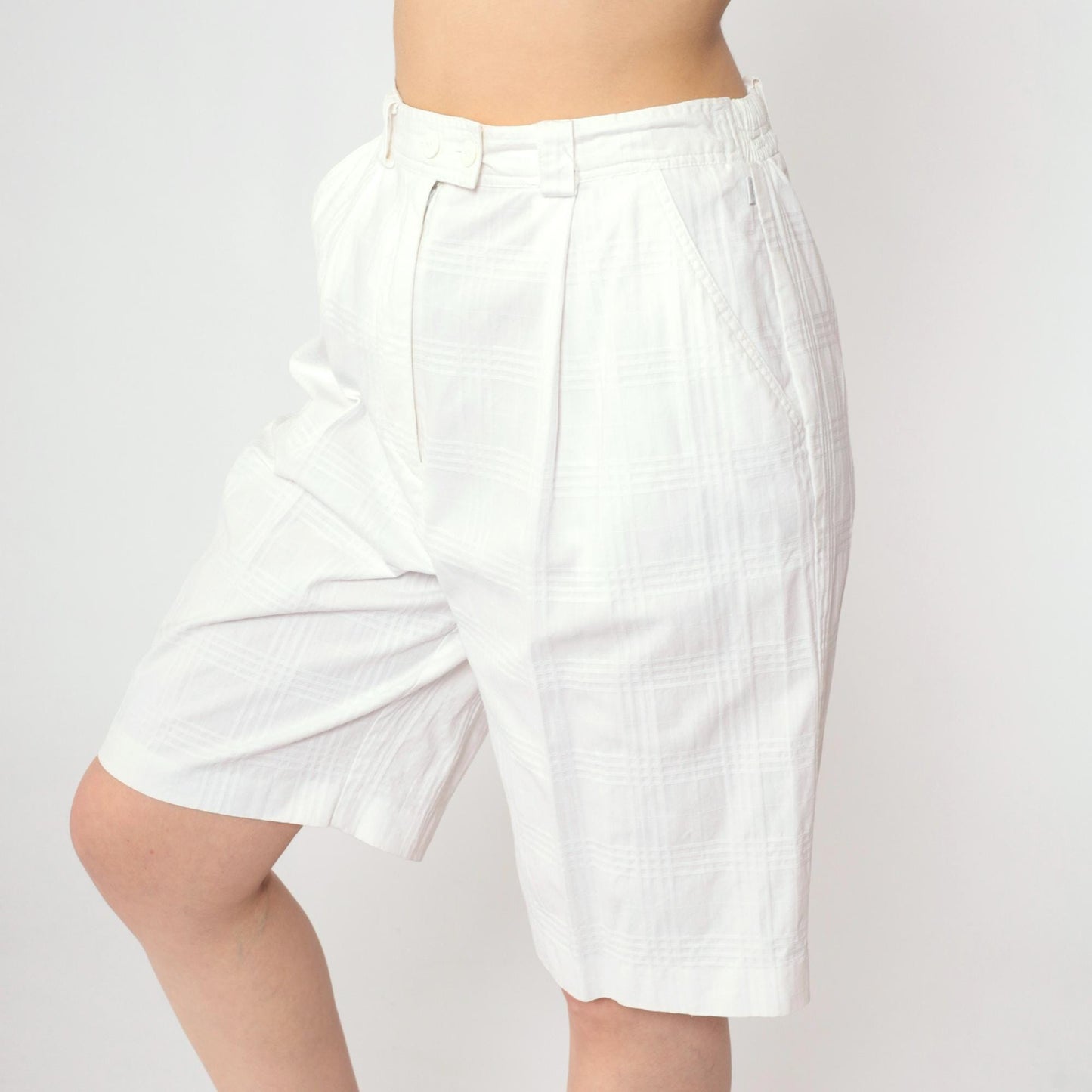 80s Lily's of Beverly Hills White Checkered Shorts Pleated High Waist Small