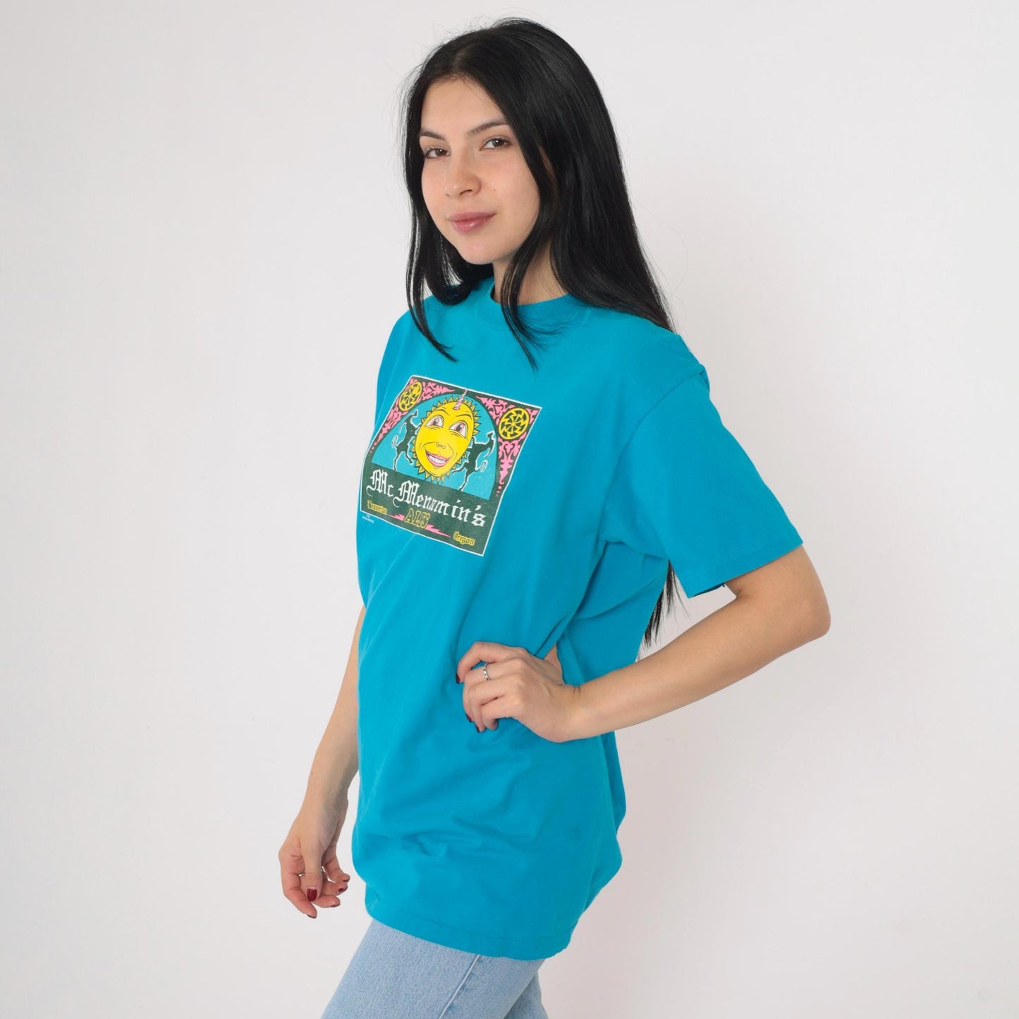 90s McMenamin's Ales Brewery Graphic T-Shirt Blue Hanes Beefy Tee Medium