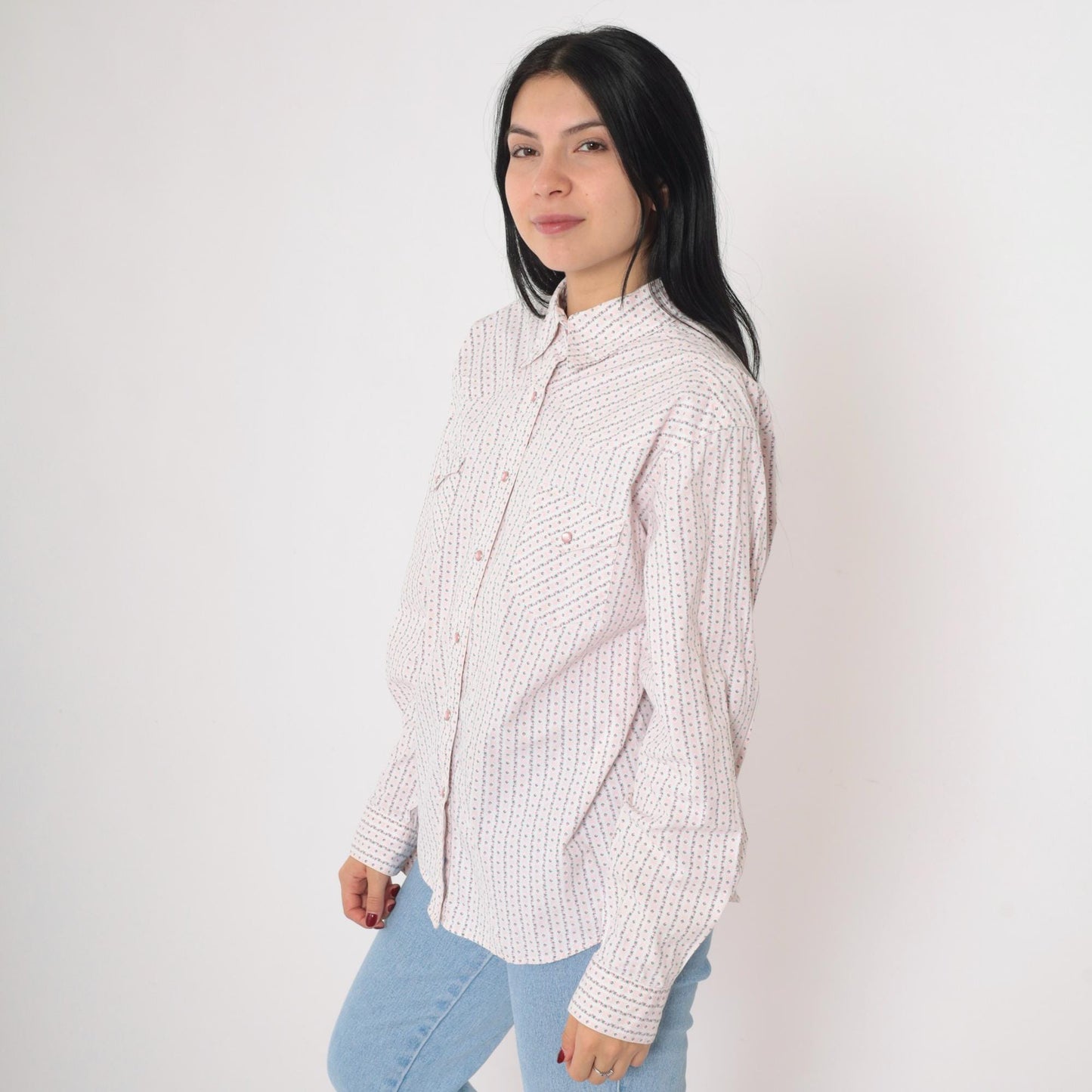 Y2K Cruel Girl Western Shirt Pink Floral Stripe Pearl Snap Blouse Extra Large XXL