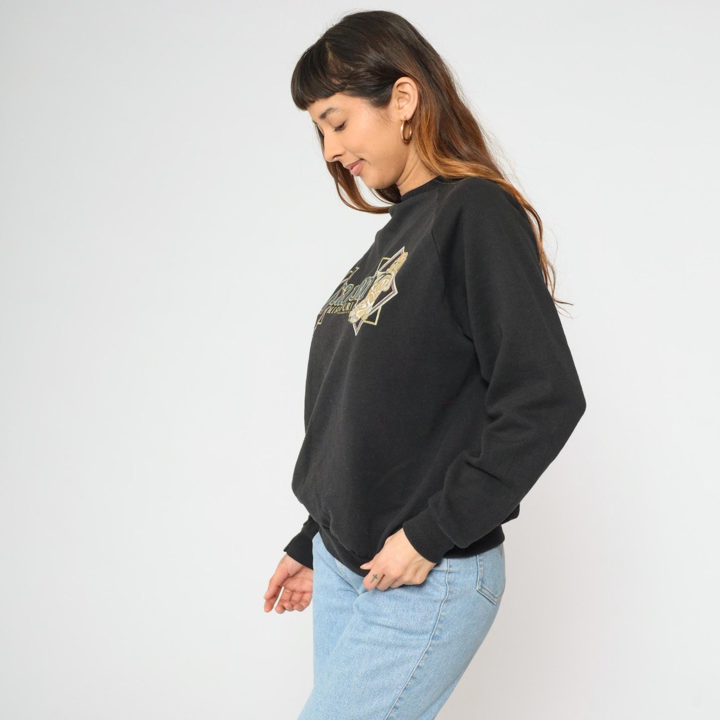 90s Branson Missouri Cowboy Boot Graphic Sweatshirt Black Crewneck Large L