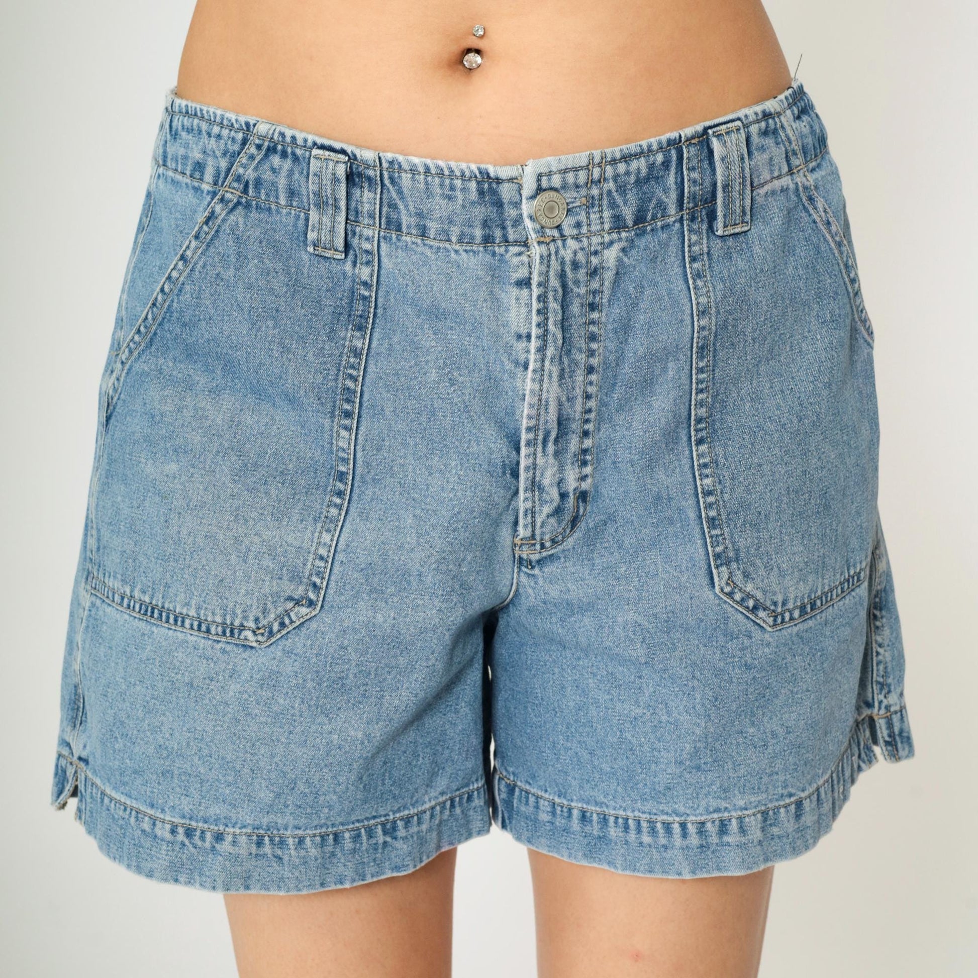 90s Blue Denim Cargo Shorts High Waist Cotton Jean Shorts Medium Large