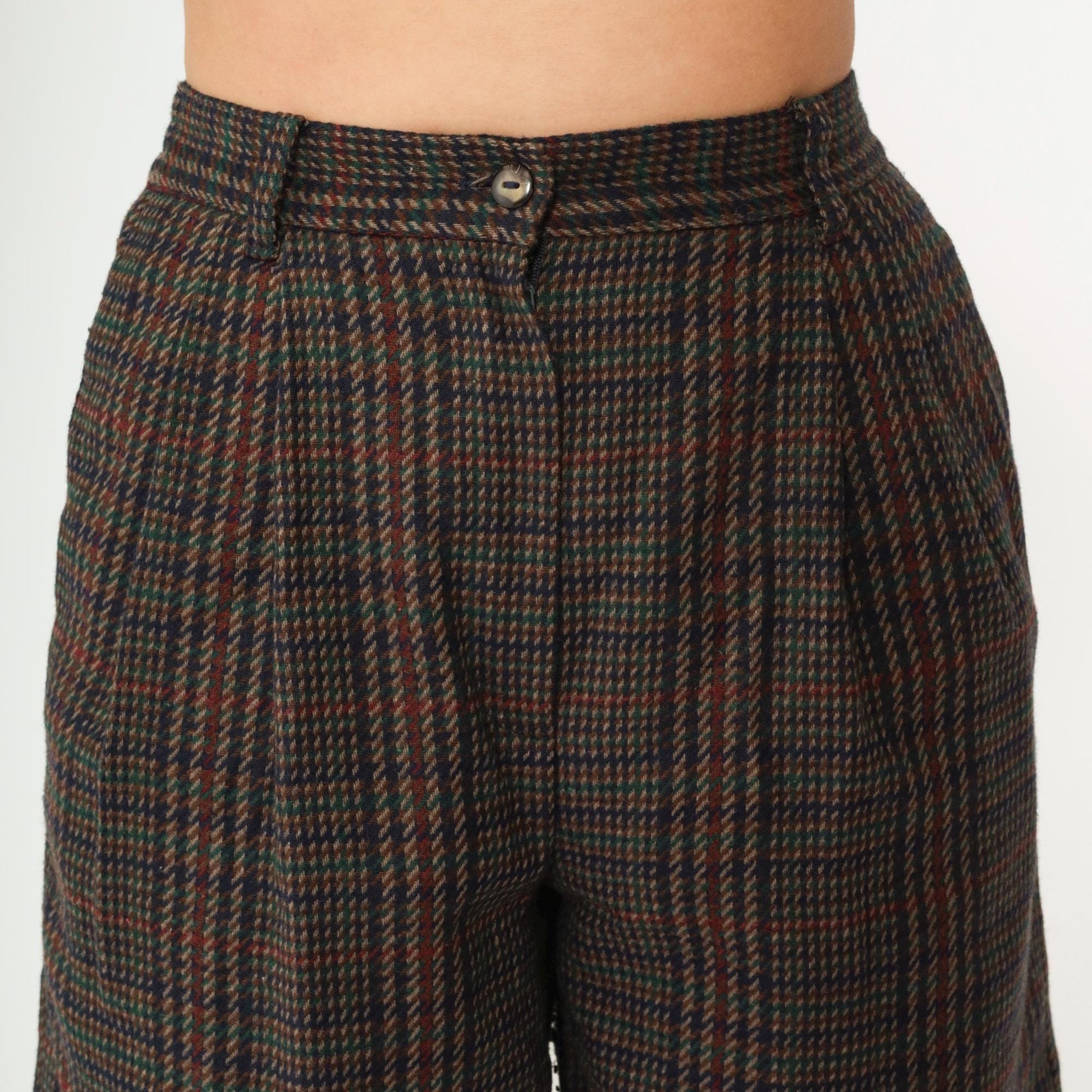 90s Sag Harbor Plaid Wool Shorts High Waisted Pleated Small S