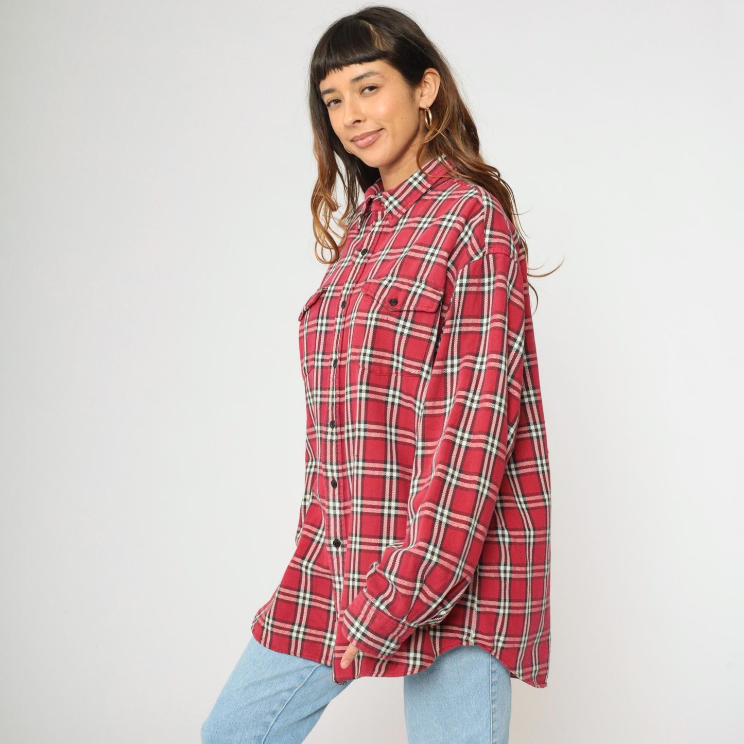 Gap Y2K Plaid Button Up Shirt Red Black Checkered Flannel Extra Large XL