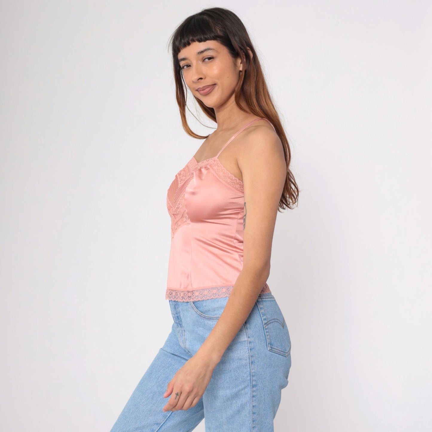 70s Formfit Pink Lace Camisole Adjustable Spaghetti Strap Tank Extra Small