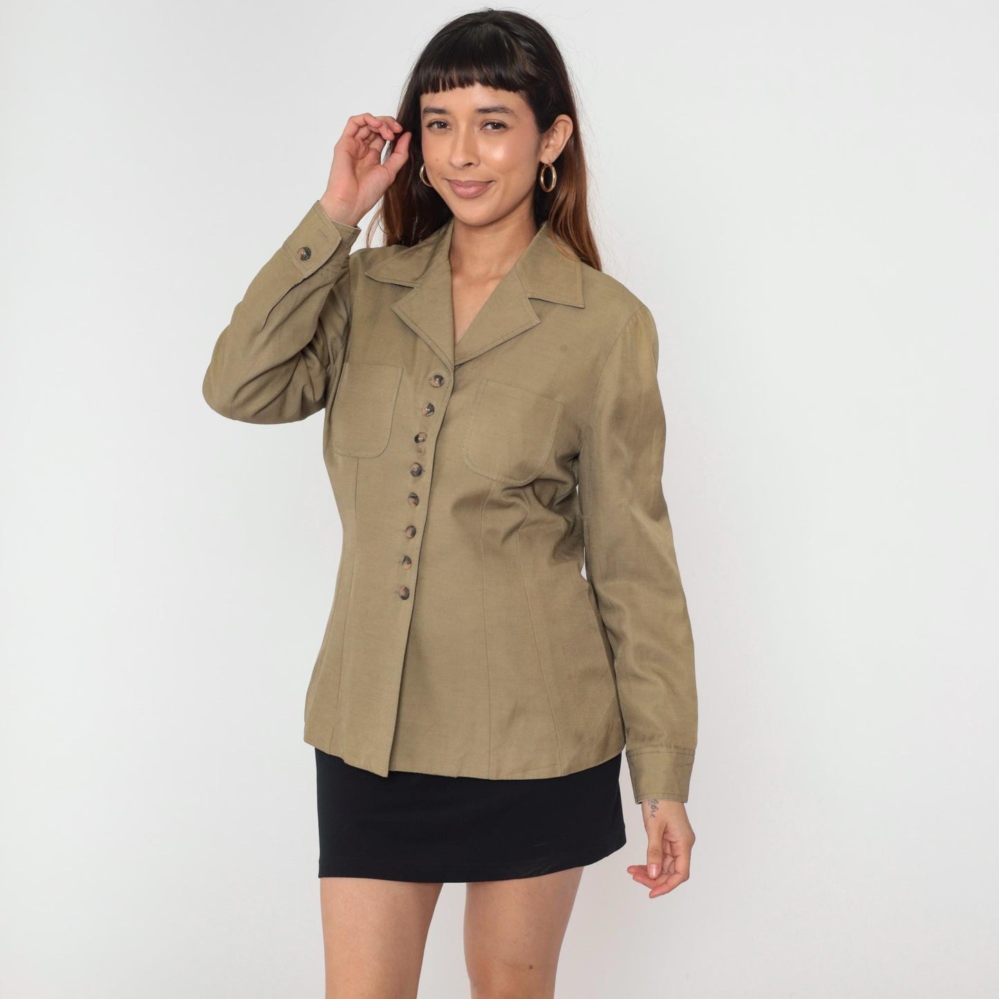 90s Liz Claiborne Tan Utility Blazer Button-Up Jacket Medium M