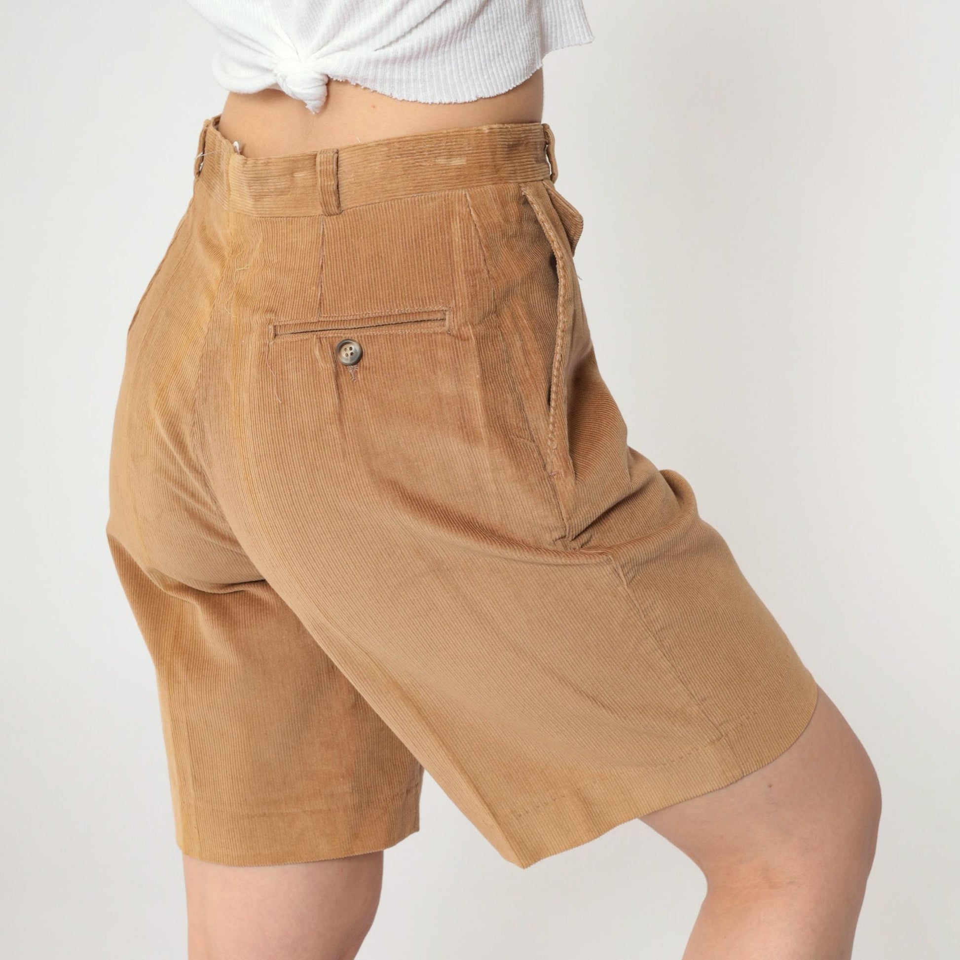 80s Tan Corduroy High-Waist Shorts Bermuda Small
