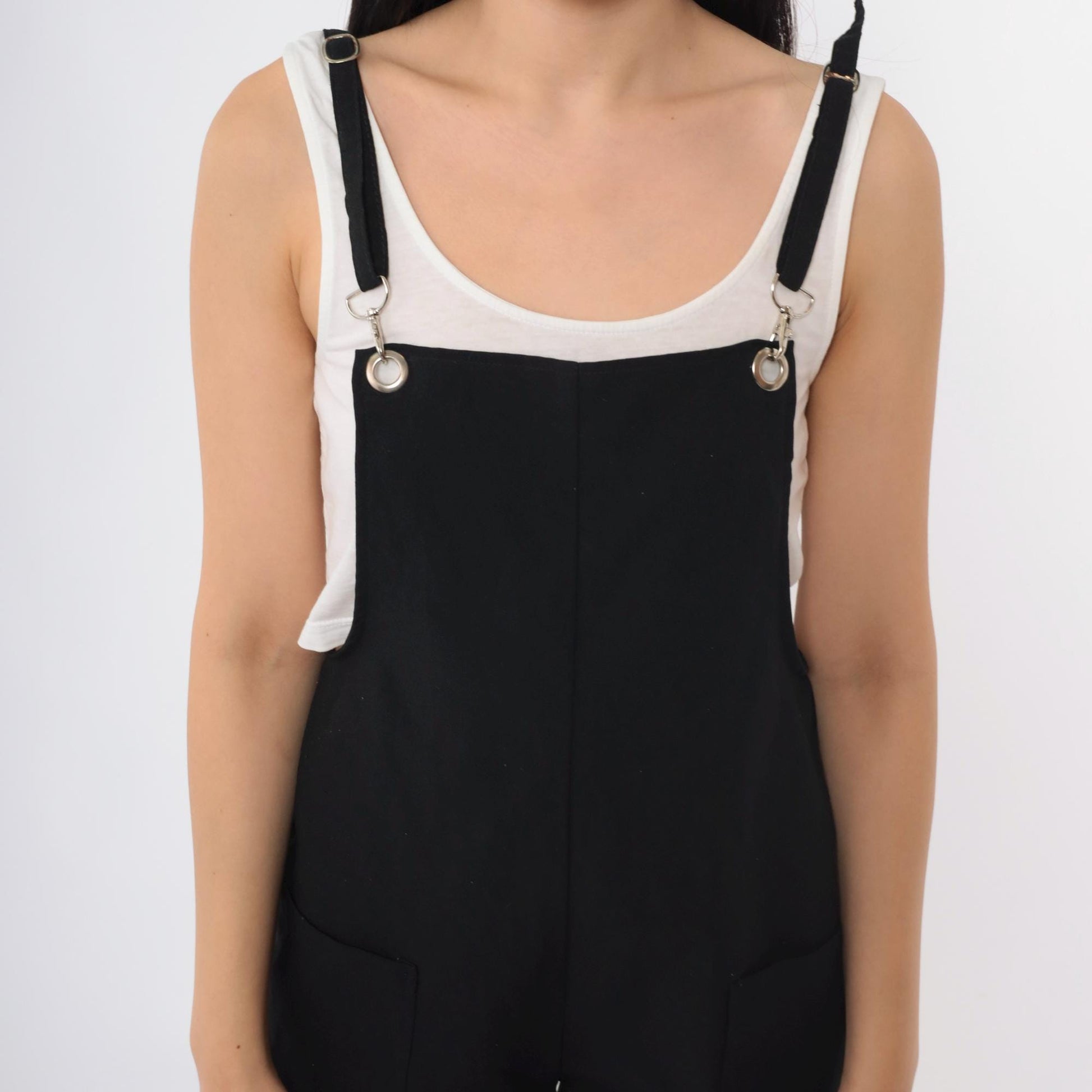 90s Black Overall Jumpsuit Open Back Bib Front Suspender Small S