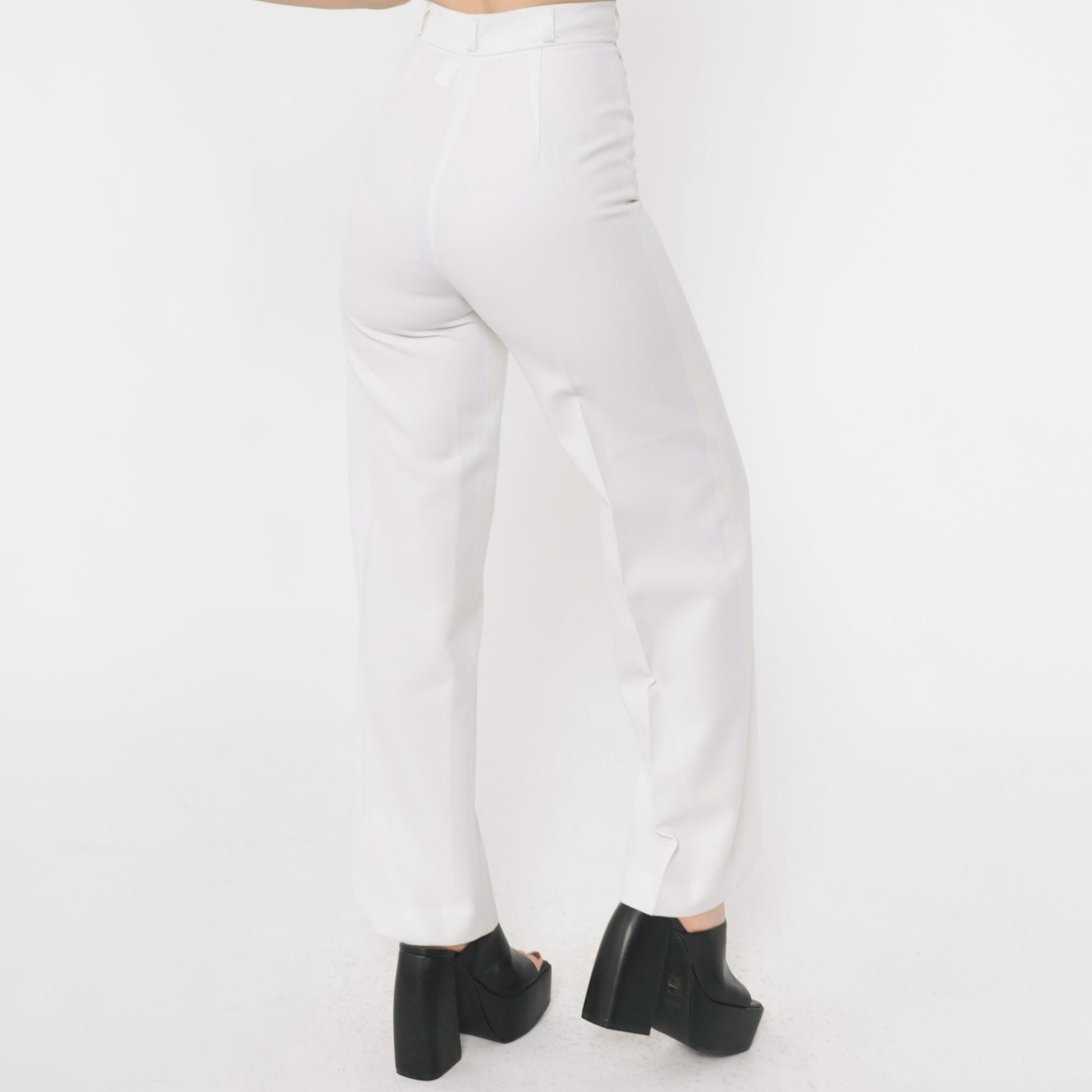 70s College Town White Bell Bottom Pants High Waist Crease Extra Small