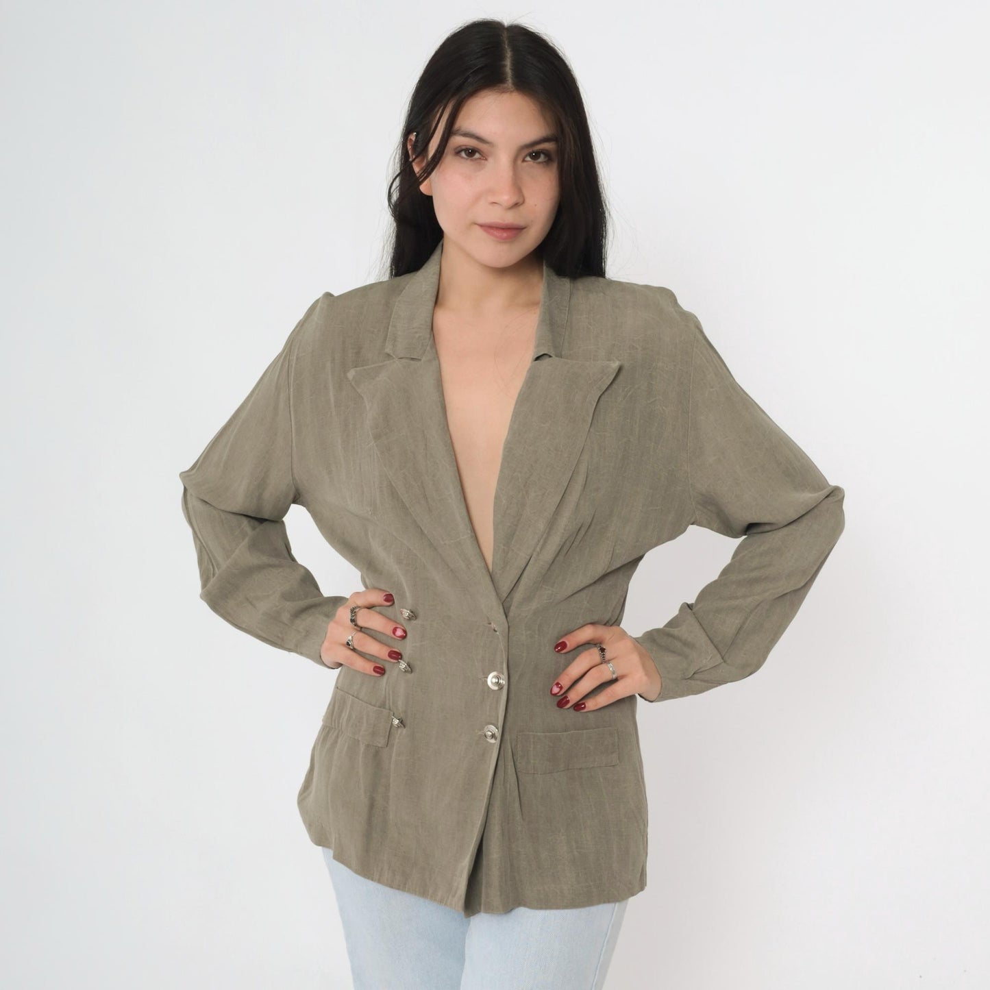80s Blondie and Me Double-Breasted Blazer Taupe Deep V-Neck Medium