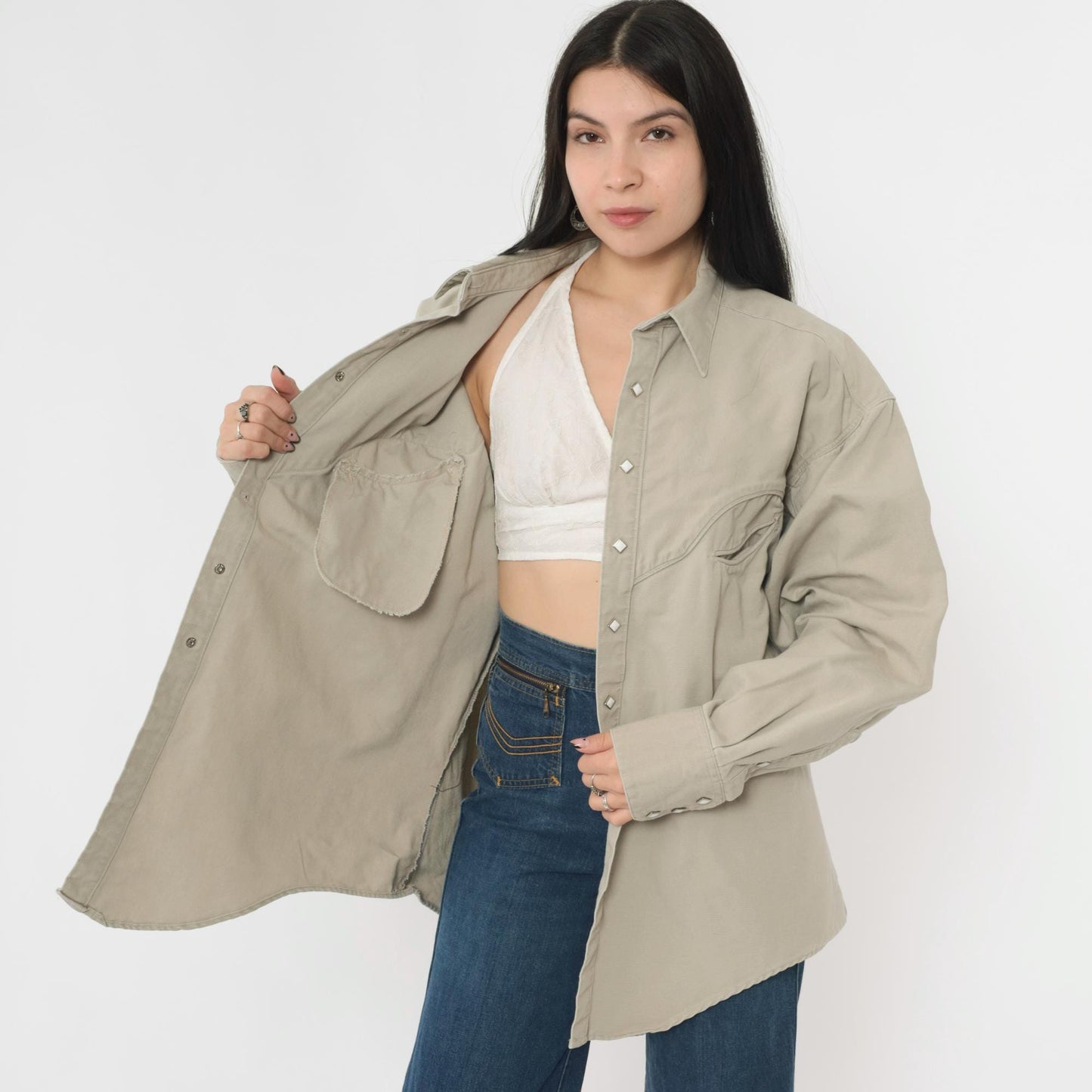 90s Rockmount Ranch Wear Western Shirt Beige Cotton Snap Button Extra Large