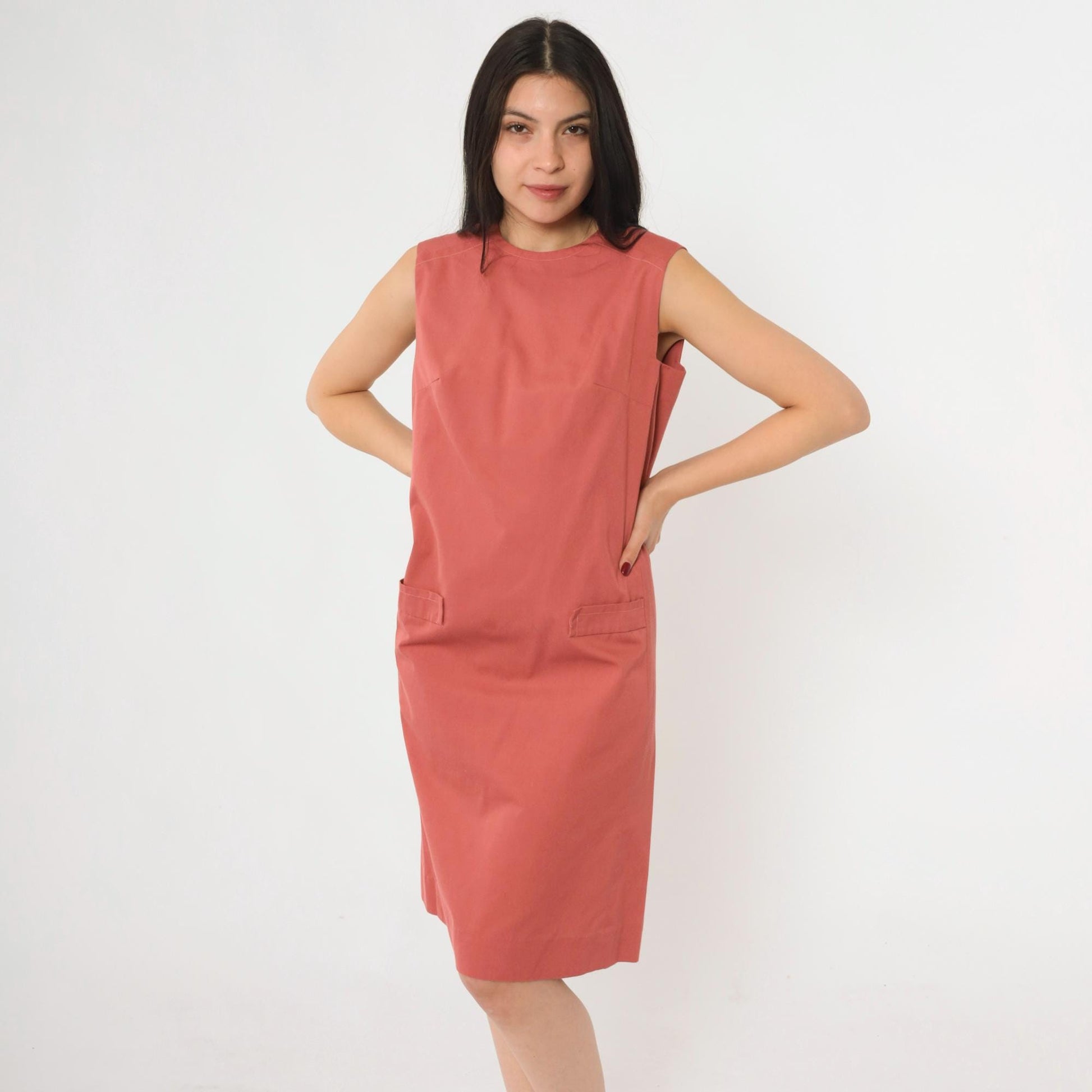 60s Mod Shift Dress Muted Red Sleeveless Knee Length Small