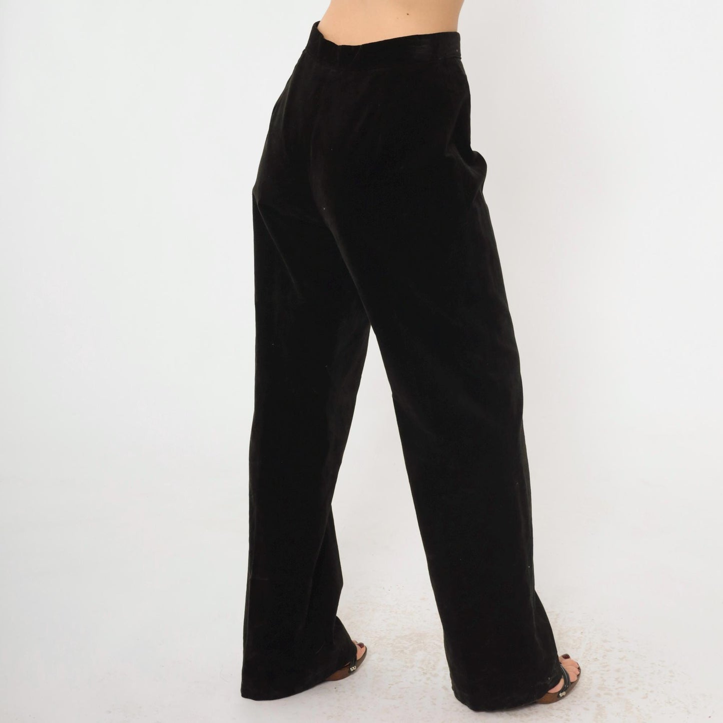 80s Evan Picone Black Velvet High-Waist Wide-Leg Trousers Small