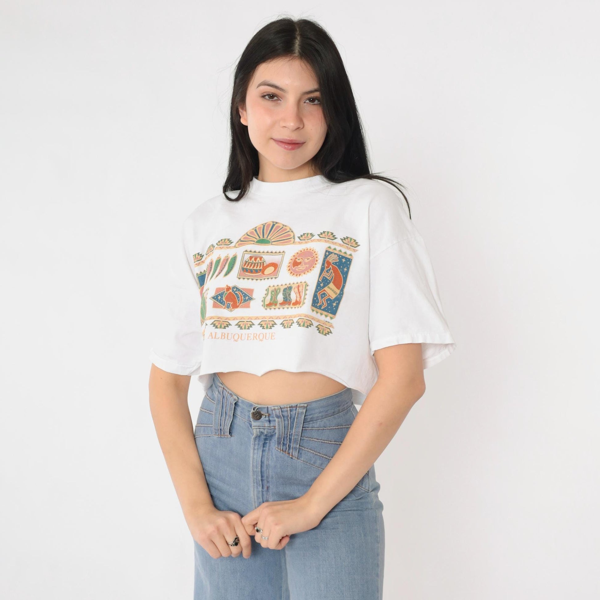 90s Albuquerque Southwest Graphic T-Shirt Cotton Crop Tee Large L