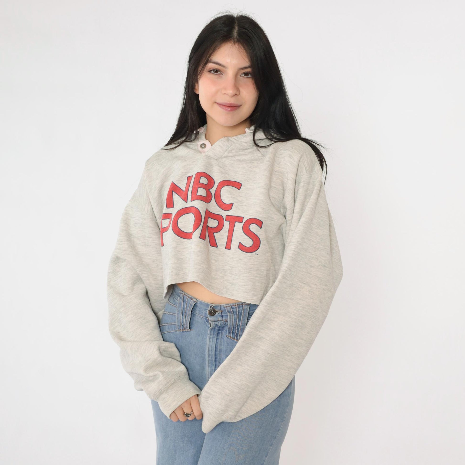 90s NBC Sports Cropped Hoodie Heather Gray Graphic Pullover Extra Large XL