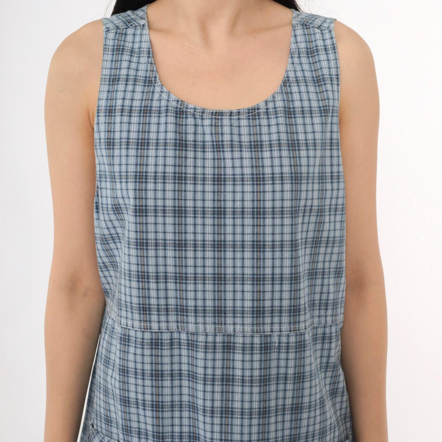 90s Erika & Co Blue Plaid Maxi Jumper Dress Cotton High Waist Medium M
