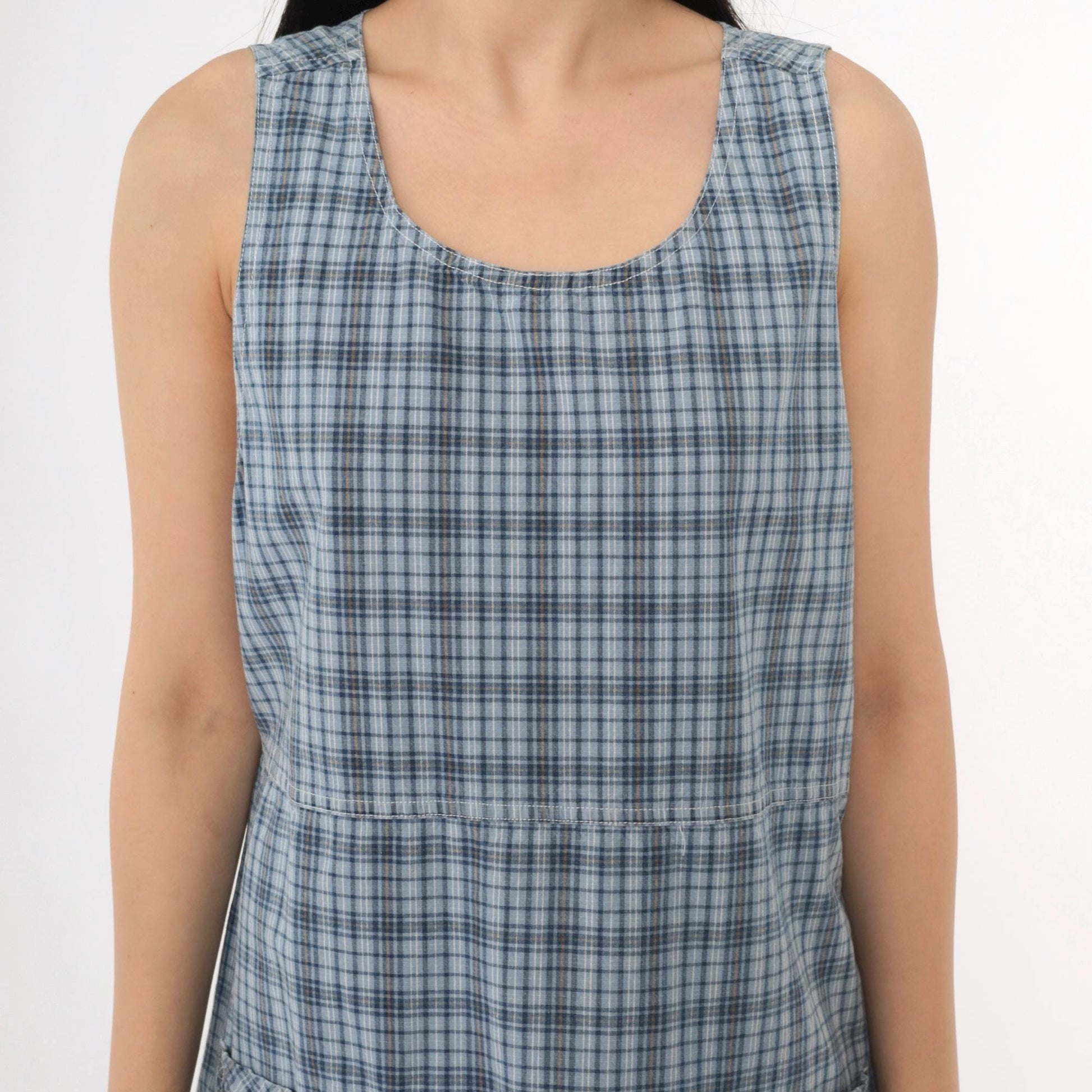 90s Erika & Co Blue Plaid Maxi Jumper Dress Cotton High Waist Medium M