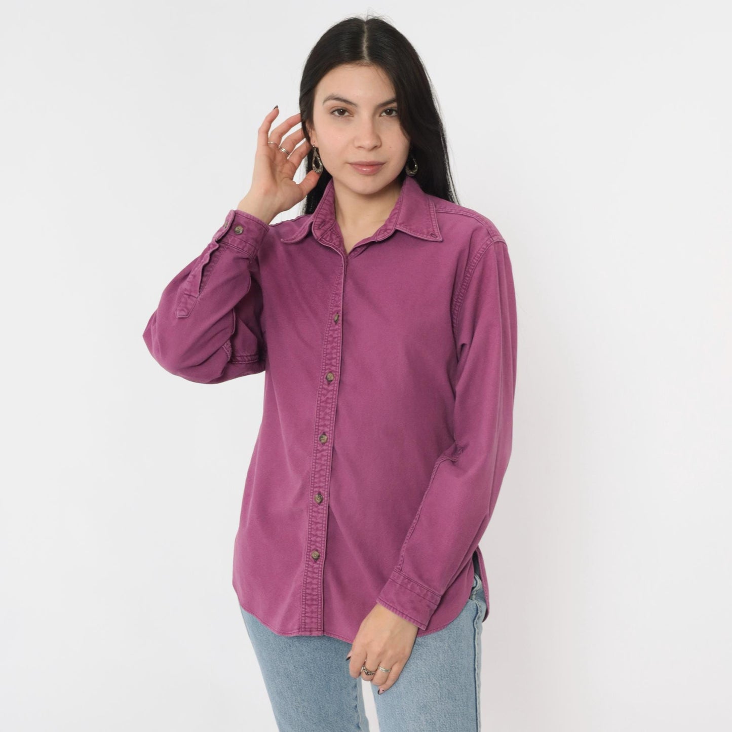 90s L.L. Bean Chamois Cloth Button-Up Shirt Purple Cotton Small S