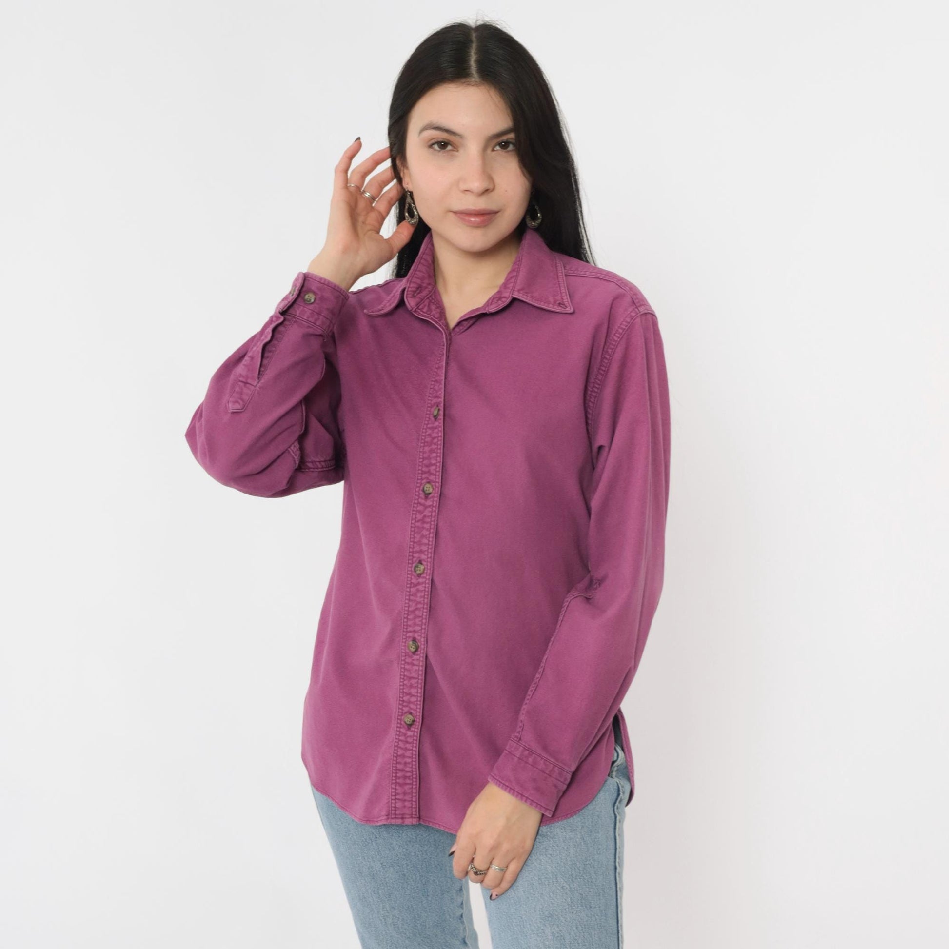 90s L.L. Bean Chamois Cloth Button-Up Shirt Purple Cotton Small S