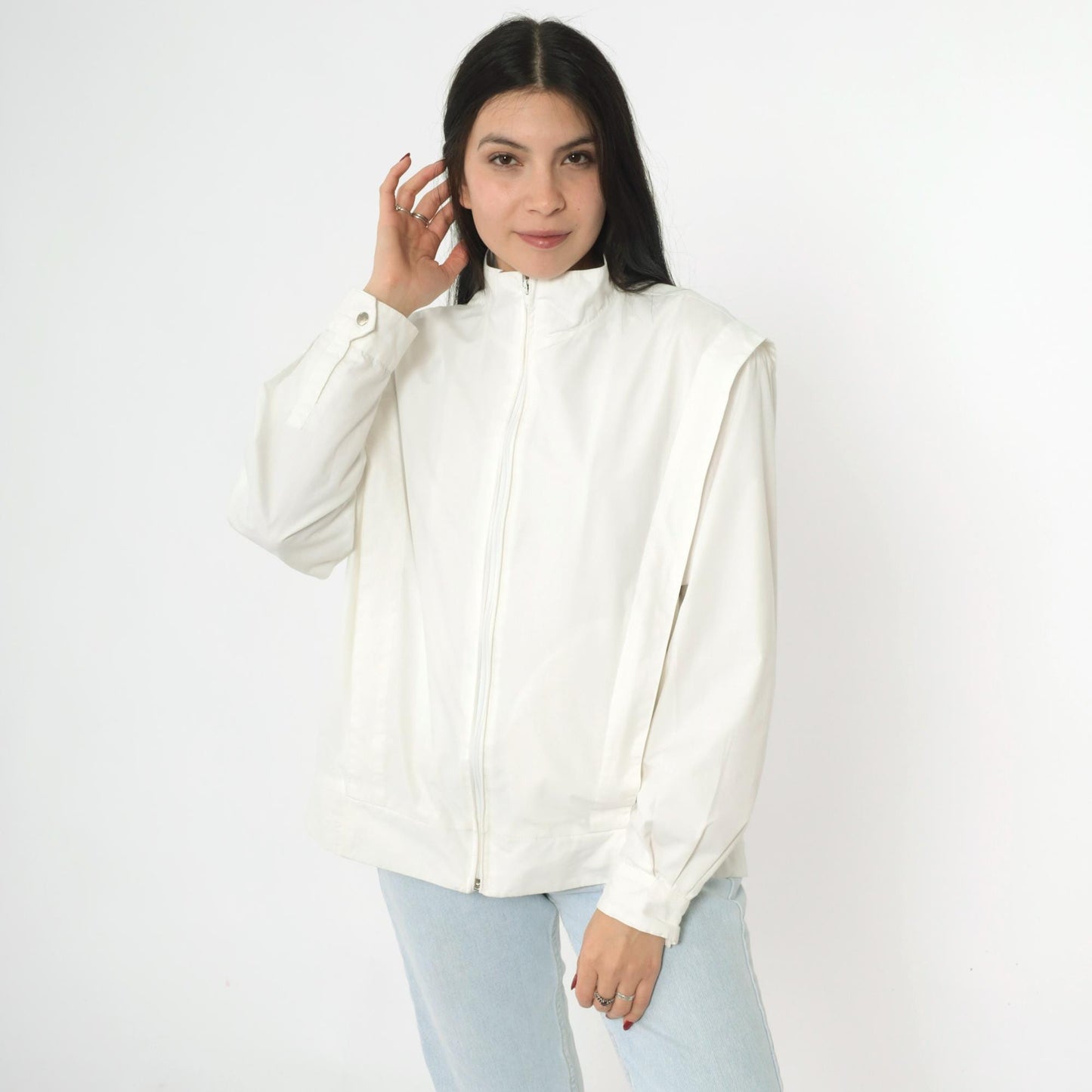 80s Members Only Jacket White Structured Pleated Bomber Windbreaker Large