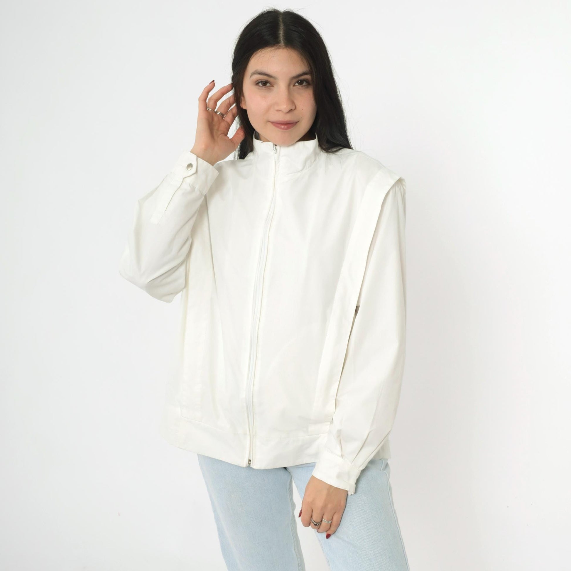 80s Members Only Jacket White Structured Pleated Bomber Windbreaker Large