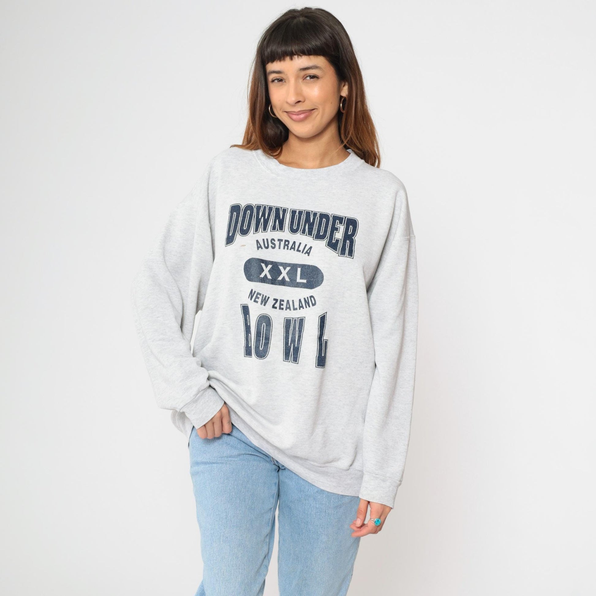 90s Down Under Bowl Australia New Zealand Graphic Sweatshirt Grey XXL