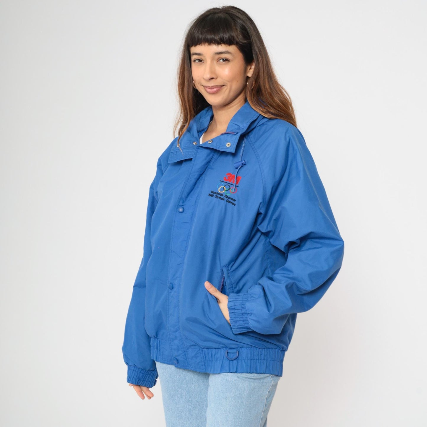 90s Gear for Sports Blue Windbreaker Jacket 3M Nylon Hooded Medium