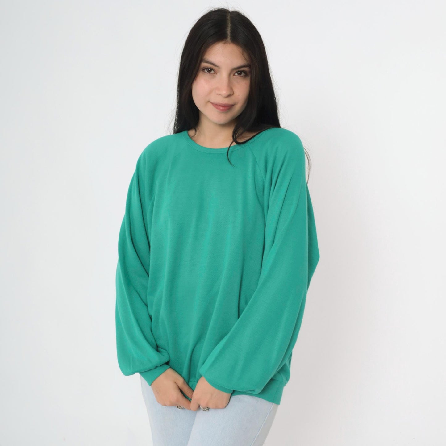 80s Green Crewneck Sweatshirt Raglan Sleeve Vintage Medium Large