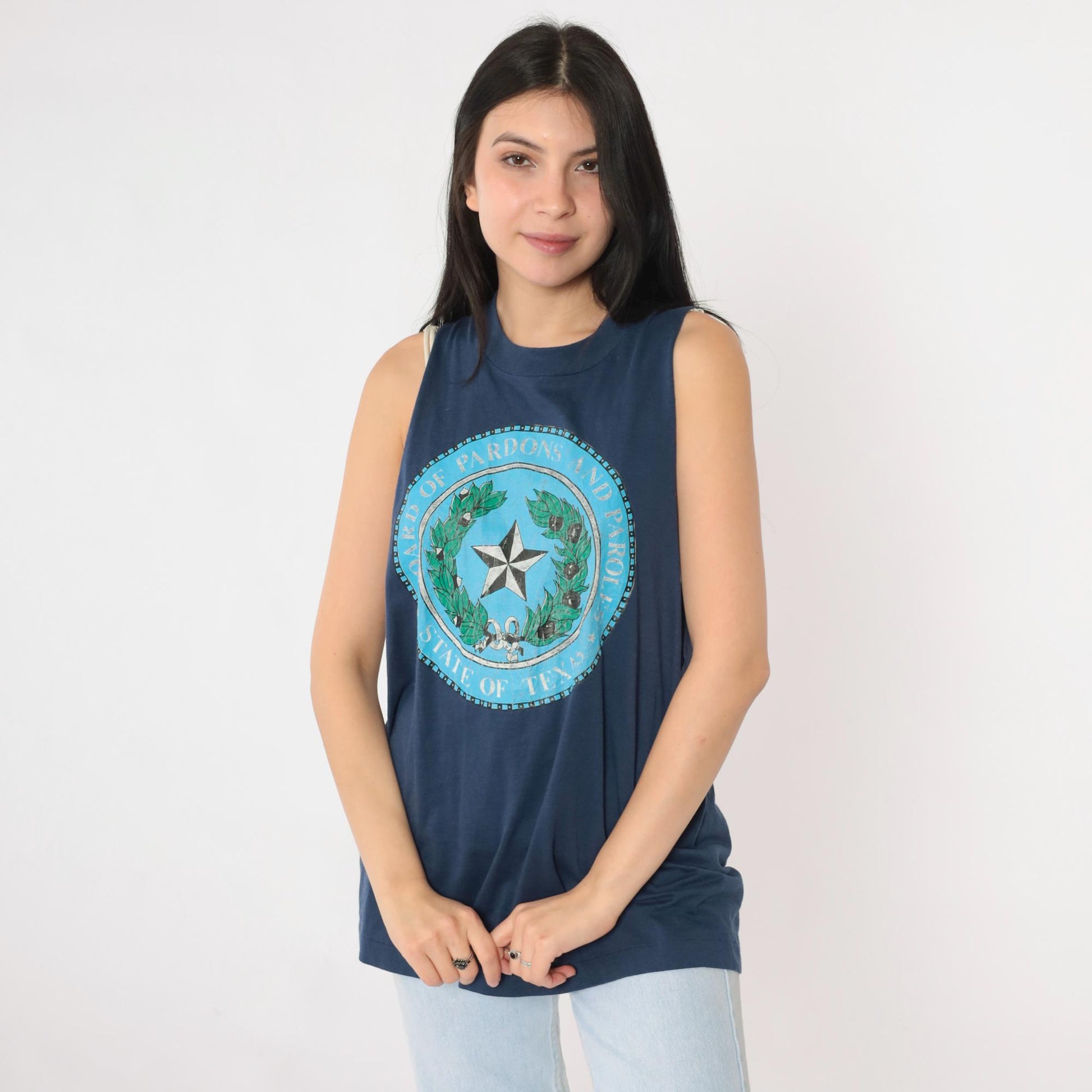 80s Screen Stars Texas Board of Pardons and Paroles Tank Top Blue Medium Large