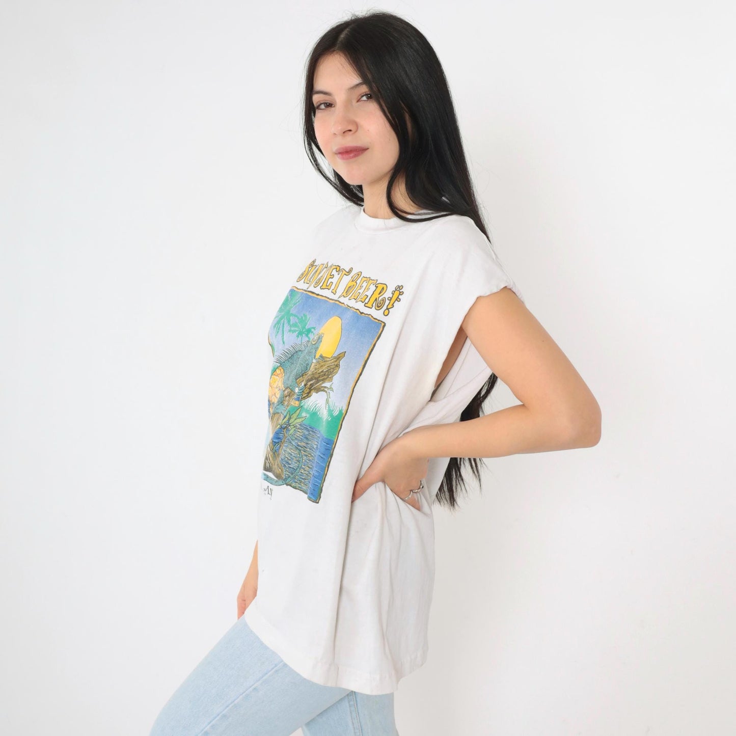 90s Sunset Beer Mazatlán Iguana Graphic Muscle Tank Large L