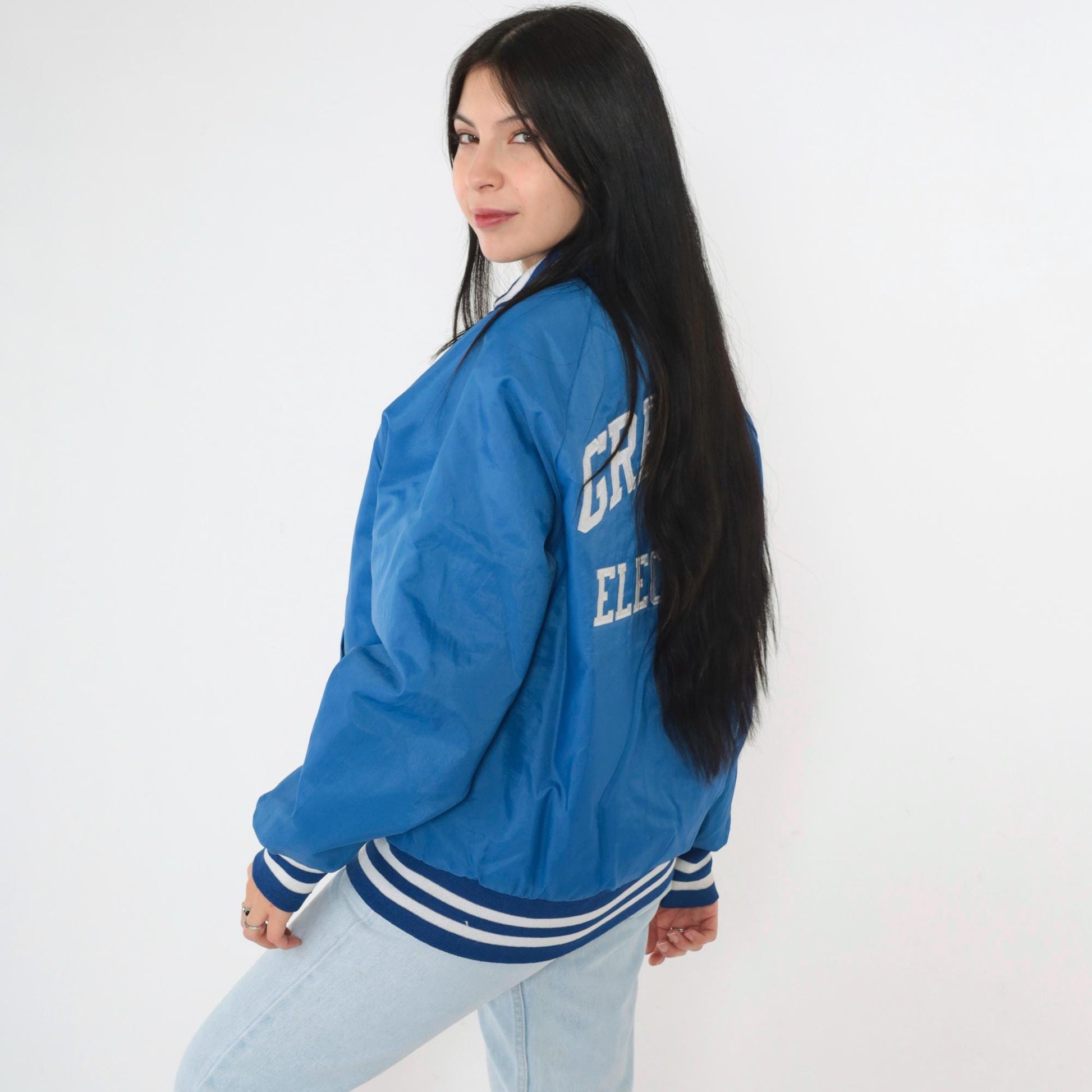 90s Gregory Electric Blue Bomber Jacket Nylon Snap Windbreaker Medium M