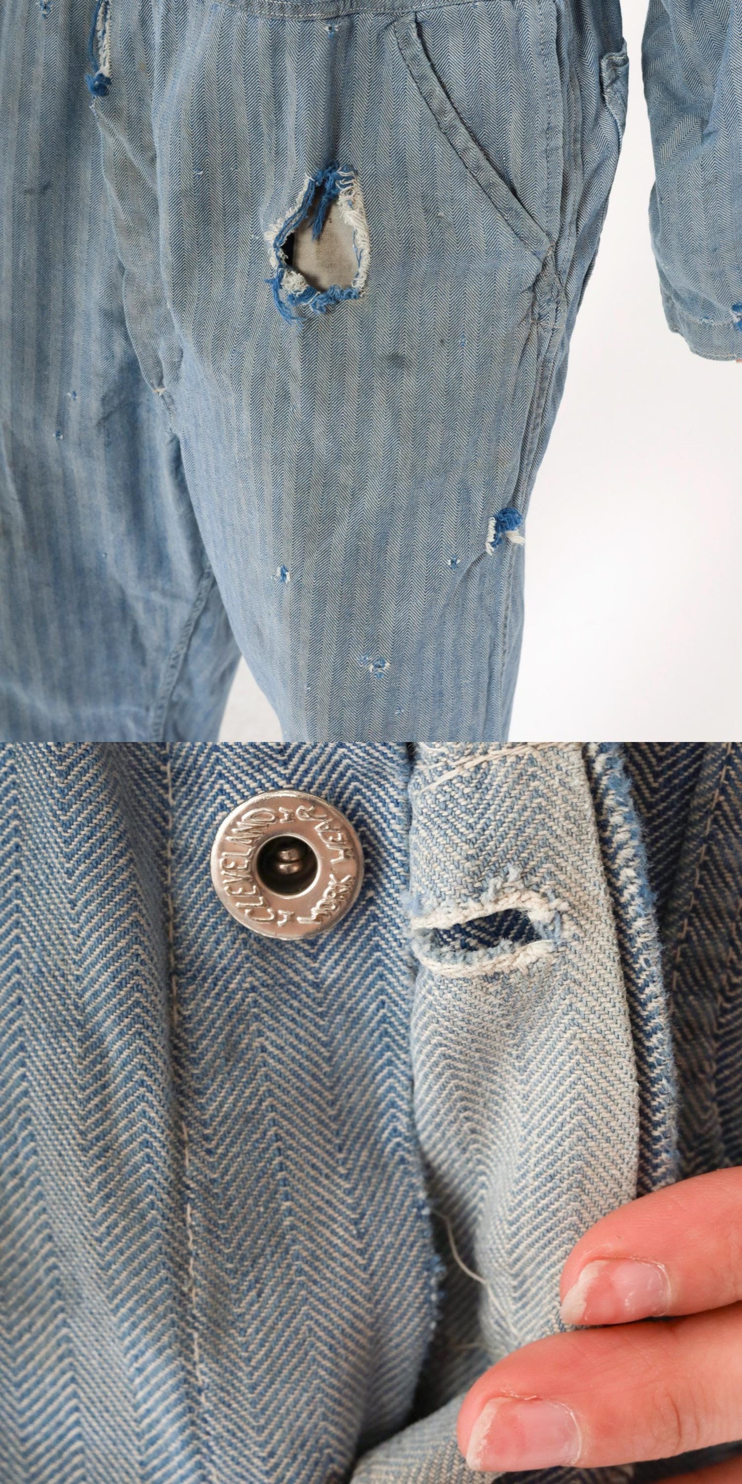 1960s WW Corporation Herringbone Denim Coveralls Workwear Distressed 48