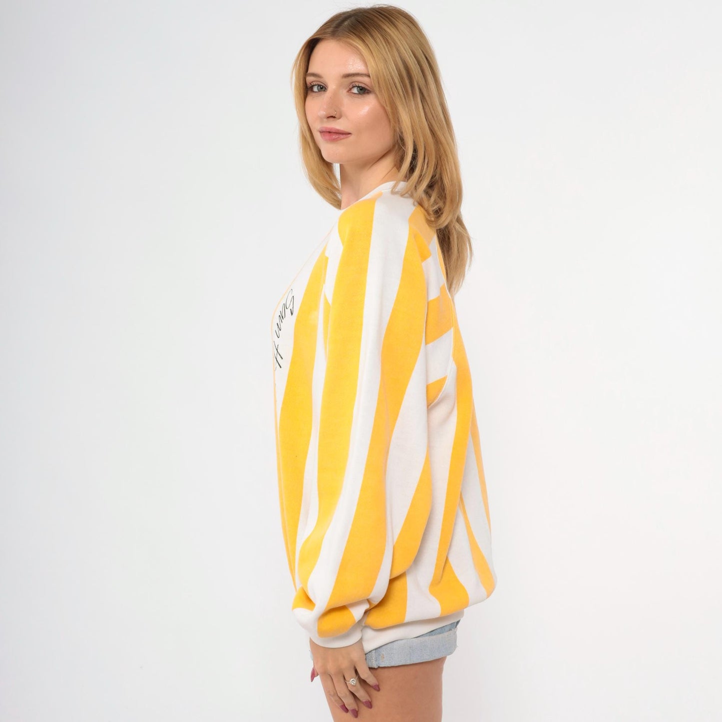 90s Sam Houston State Sweatshirt Yellow White Striped Crewneck Large L