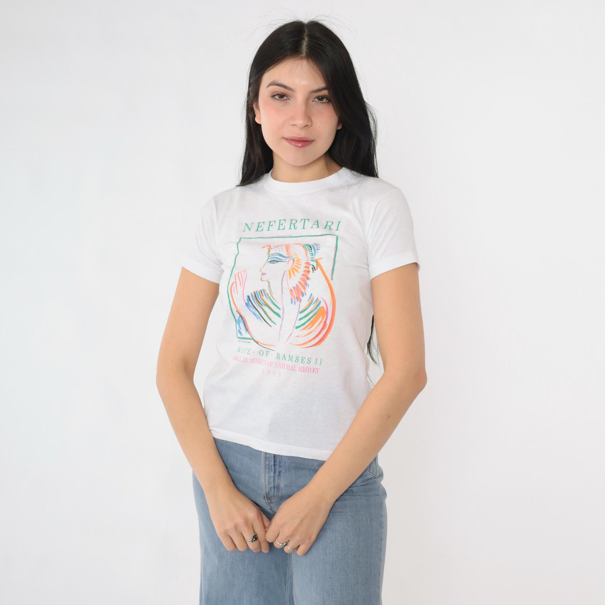80s Nefertari Queen Egyptian Graphic Tee White Single Stitch XXS