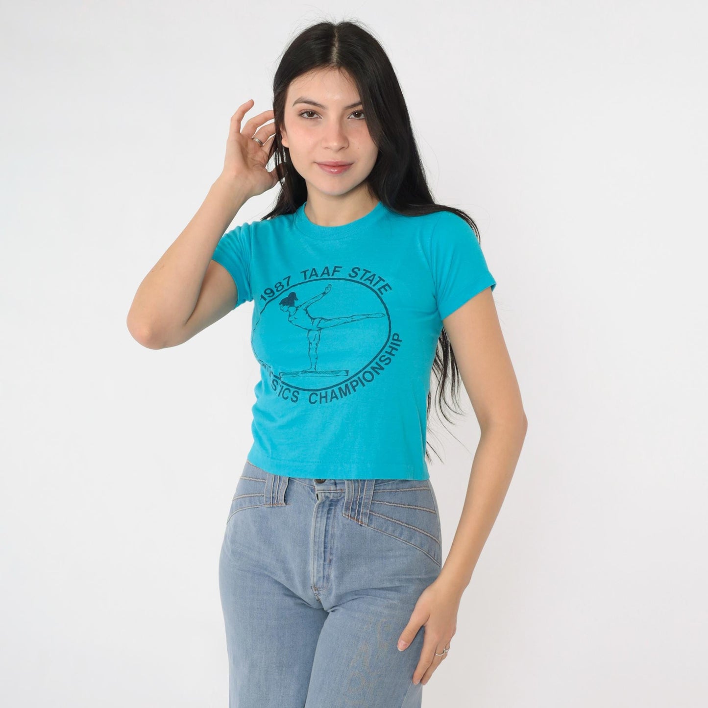 1987 TAAF State Gymnastics Championship T-Shirt Blue Graphic Tee XXS