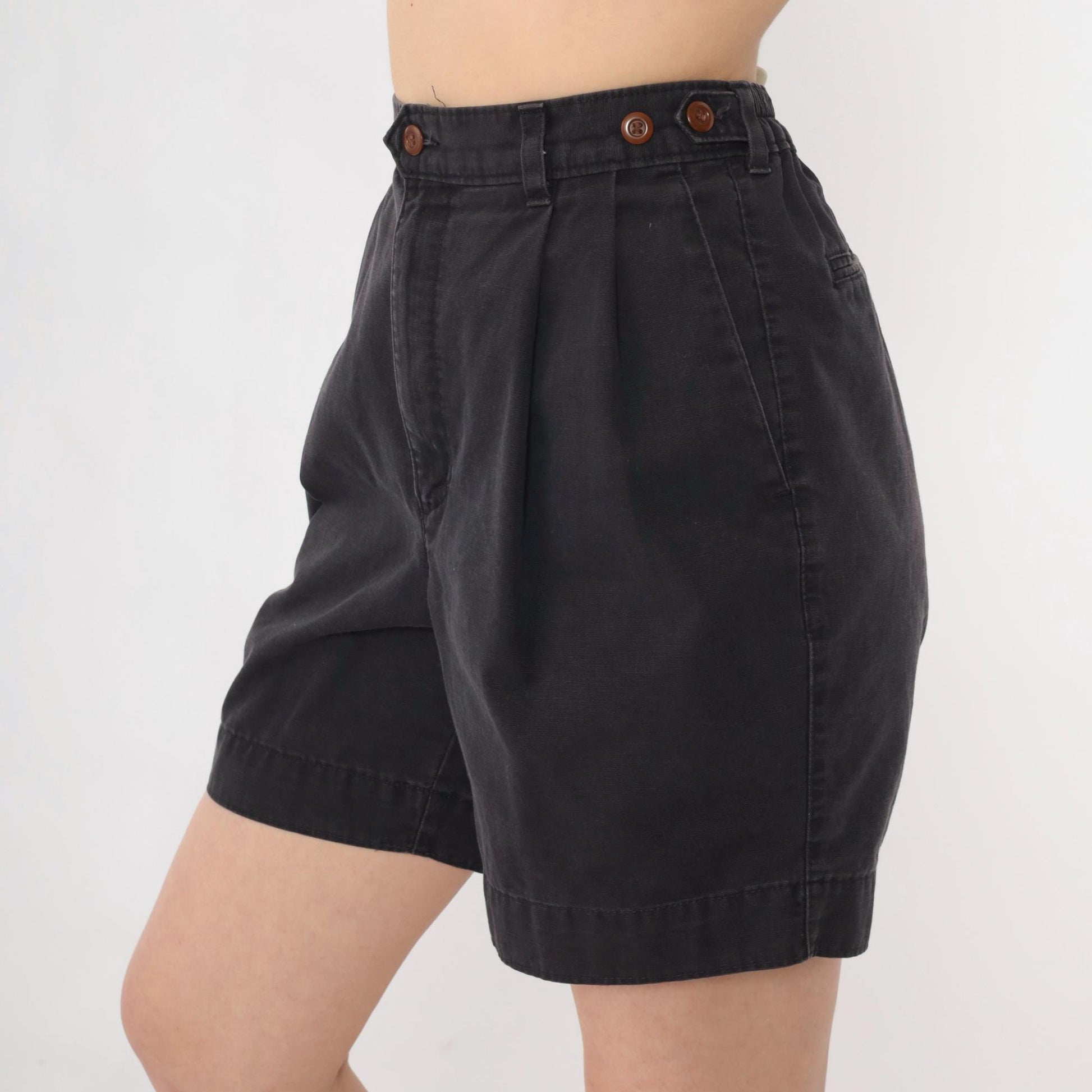 80s Dockers Black Pleated High-Waist Shorts Elastic Waist Medium