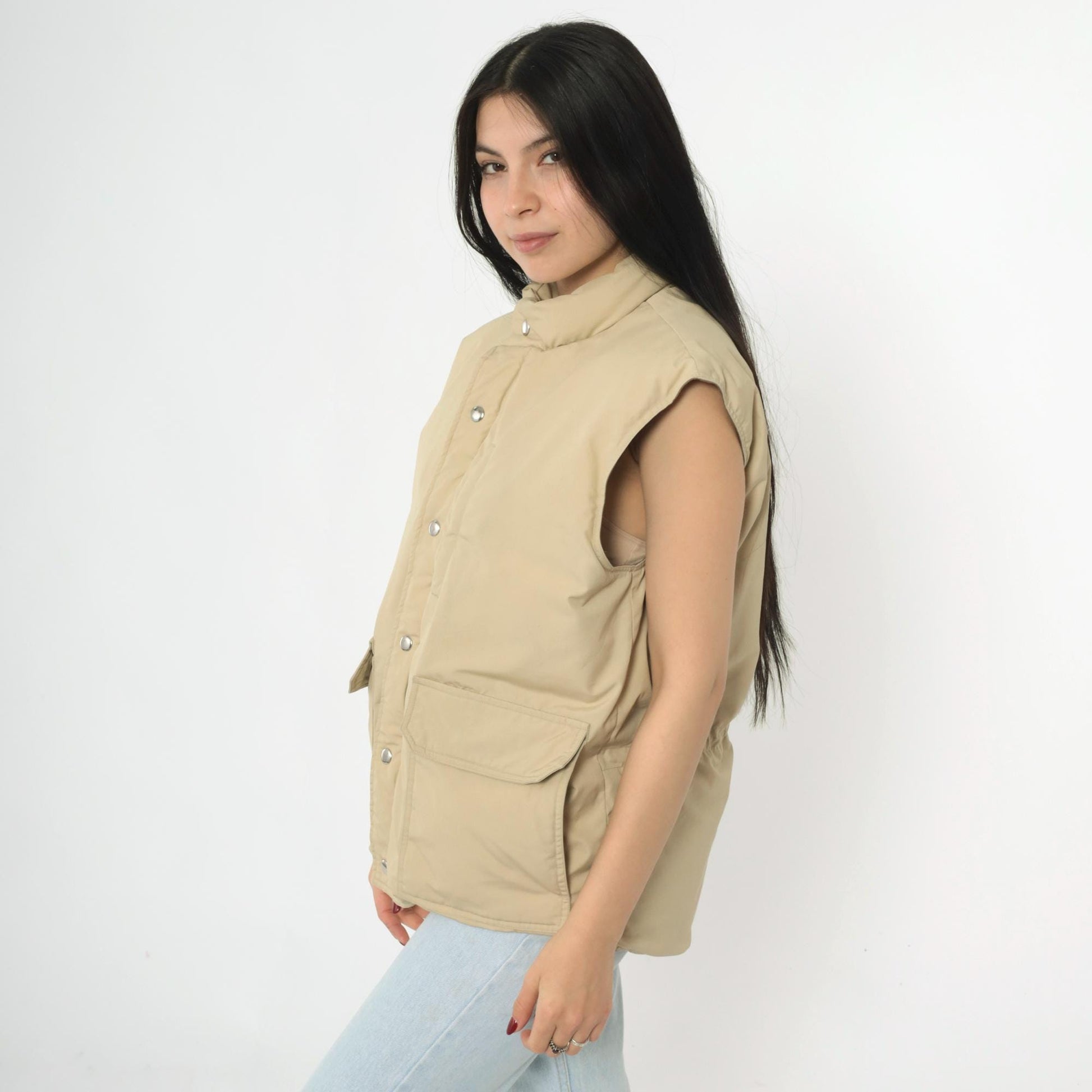 80s Orvis Tan Down Puffer Vest Goose Down Sleeveless Jacket Large