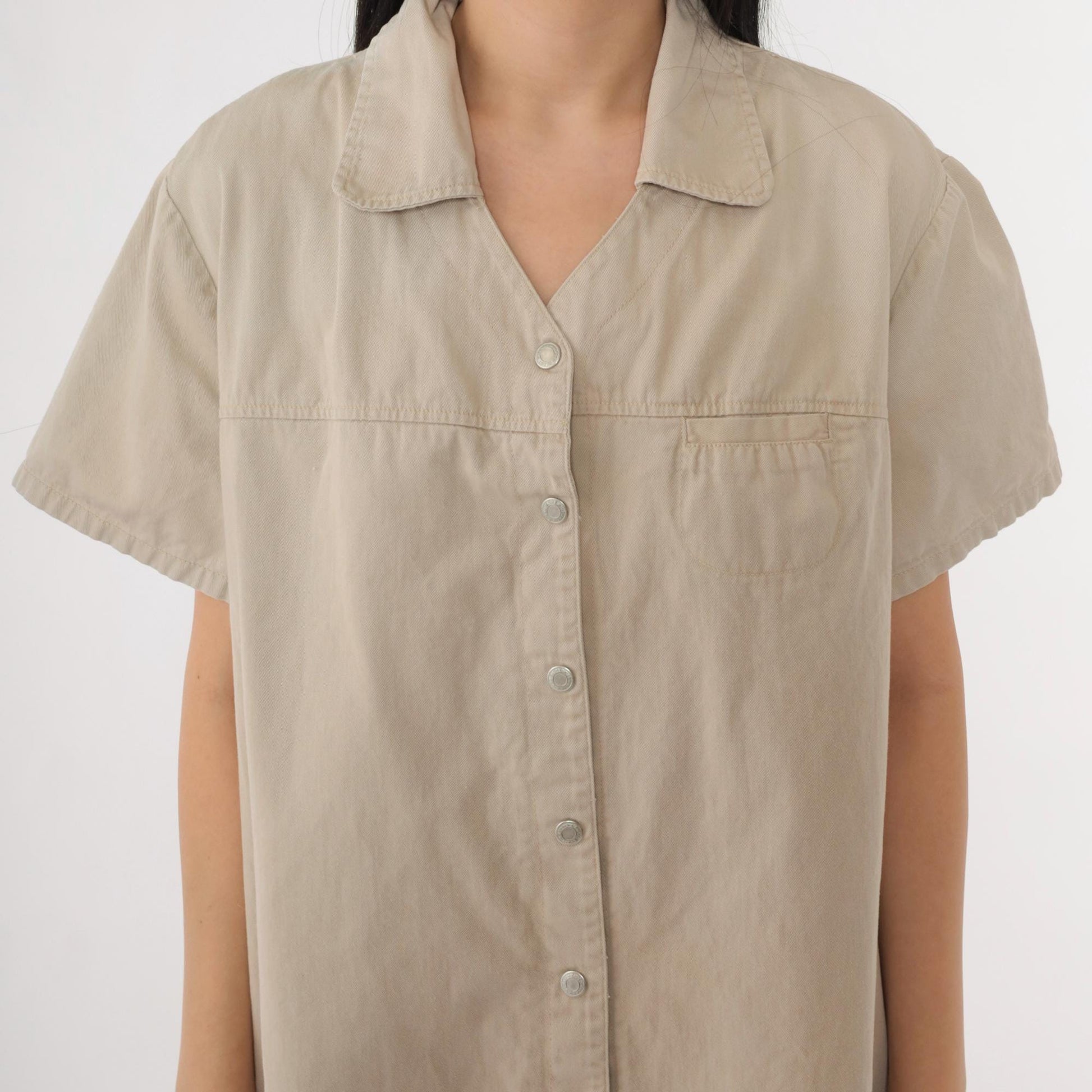 90s Faded Glory Khaki Shirt Dress Cotton Twill Mini Tan XL