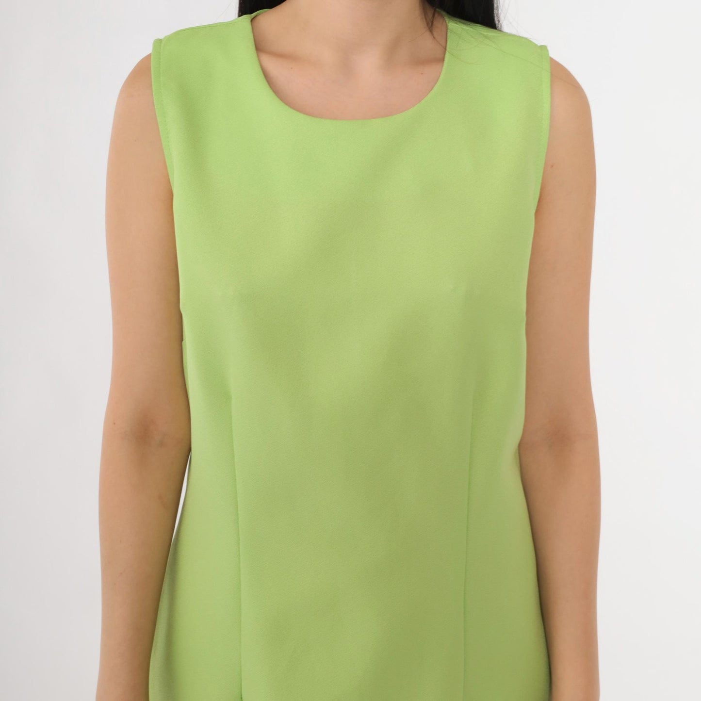 90s Lime Green Sleeveless Mini Dress Sheath Cut Medium 8