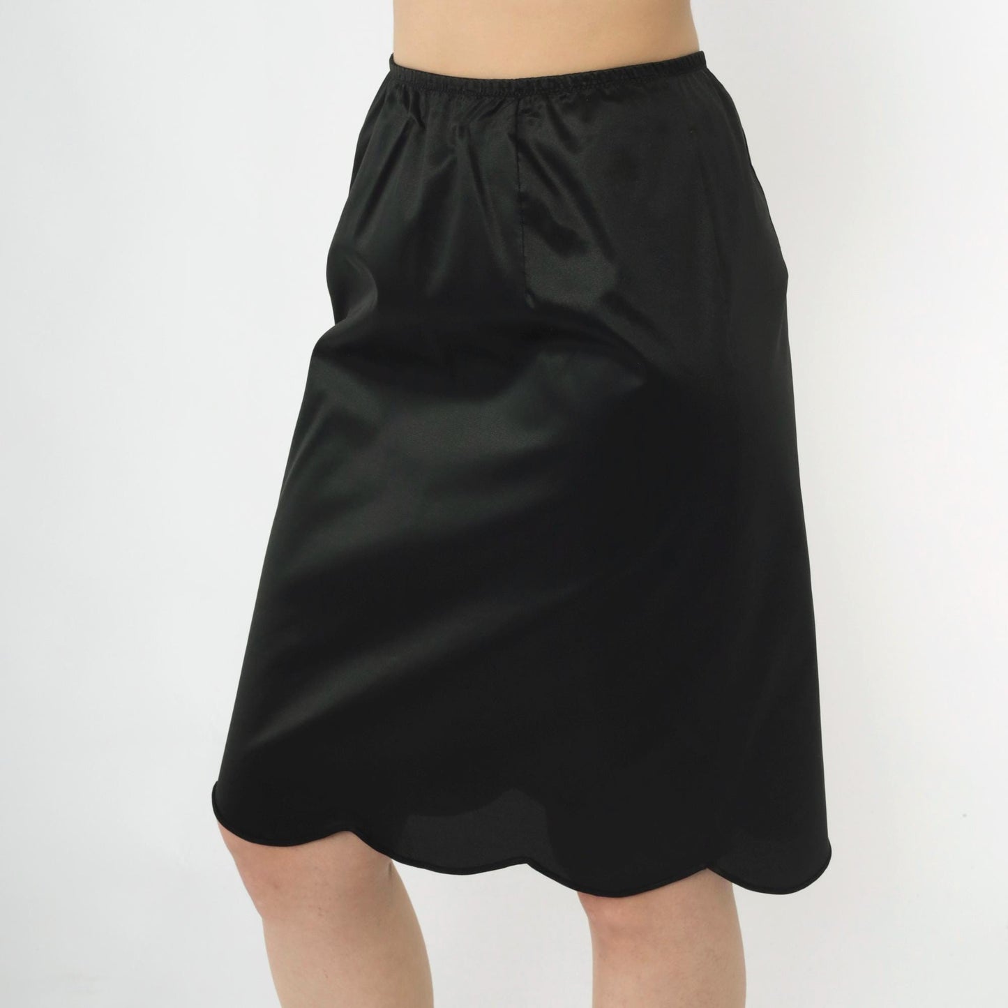 60s Vanity Fair Black Slip Skirt Scalloped Hem Lingerie Small