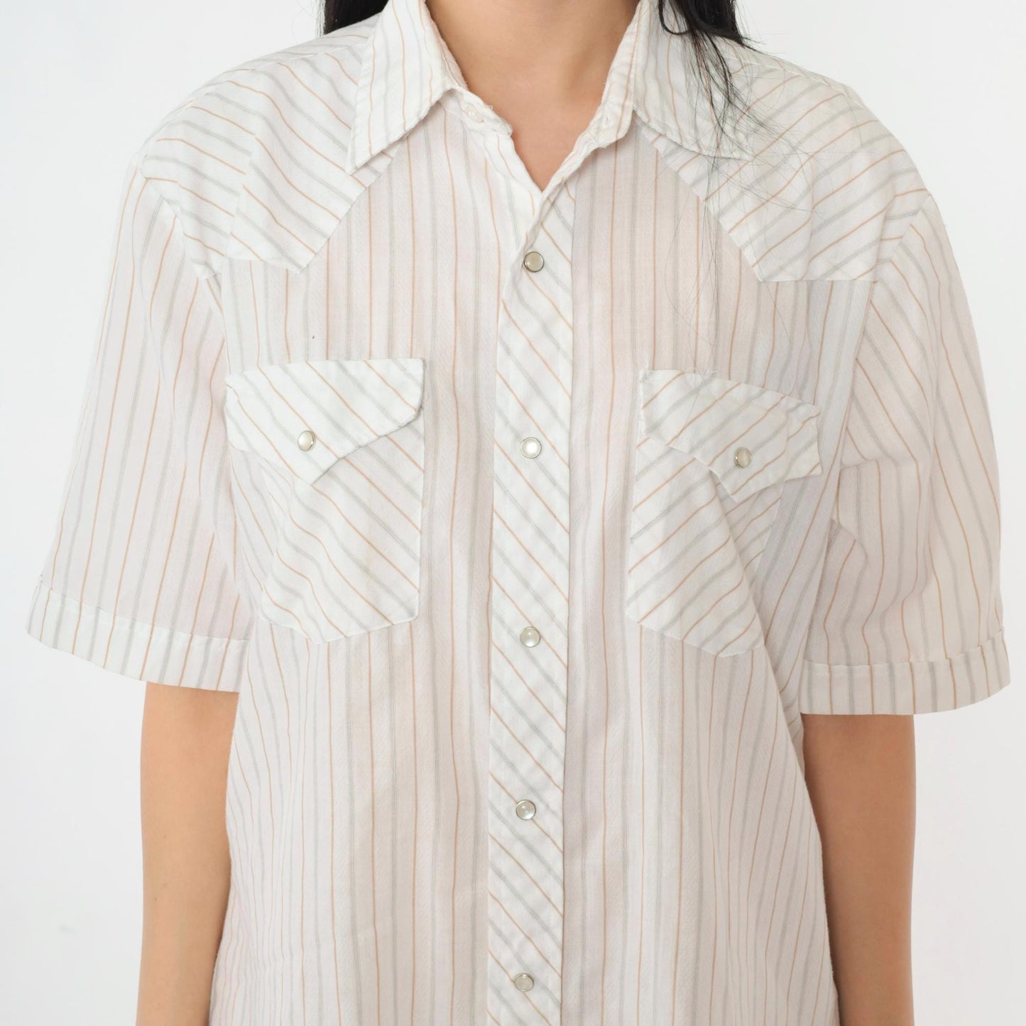 80s Corral West Ranchwear Pearl Snap Western Shirt Striped White Large