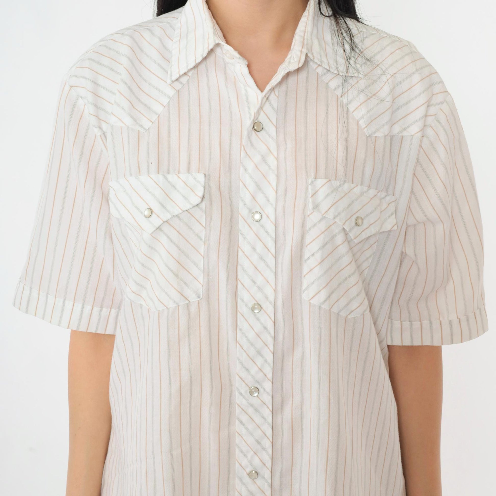 80s Corral West Ranchwear Pearl Snap Western Shirt Striped White Large