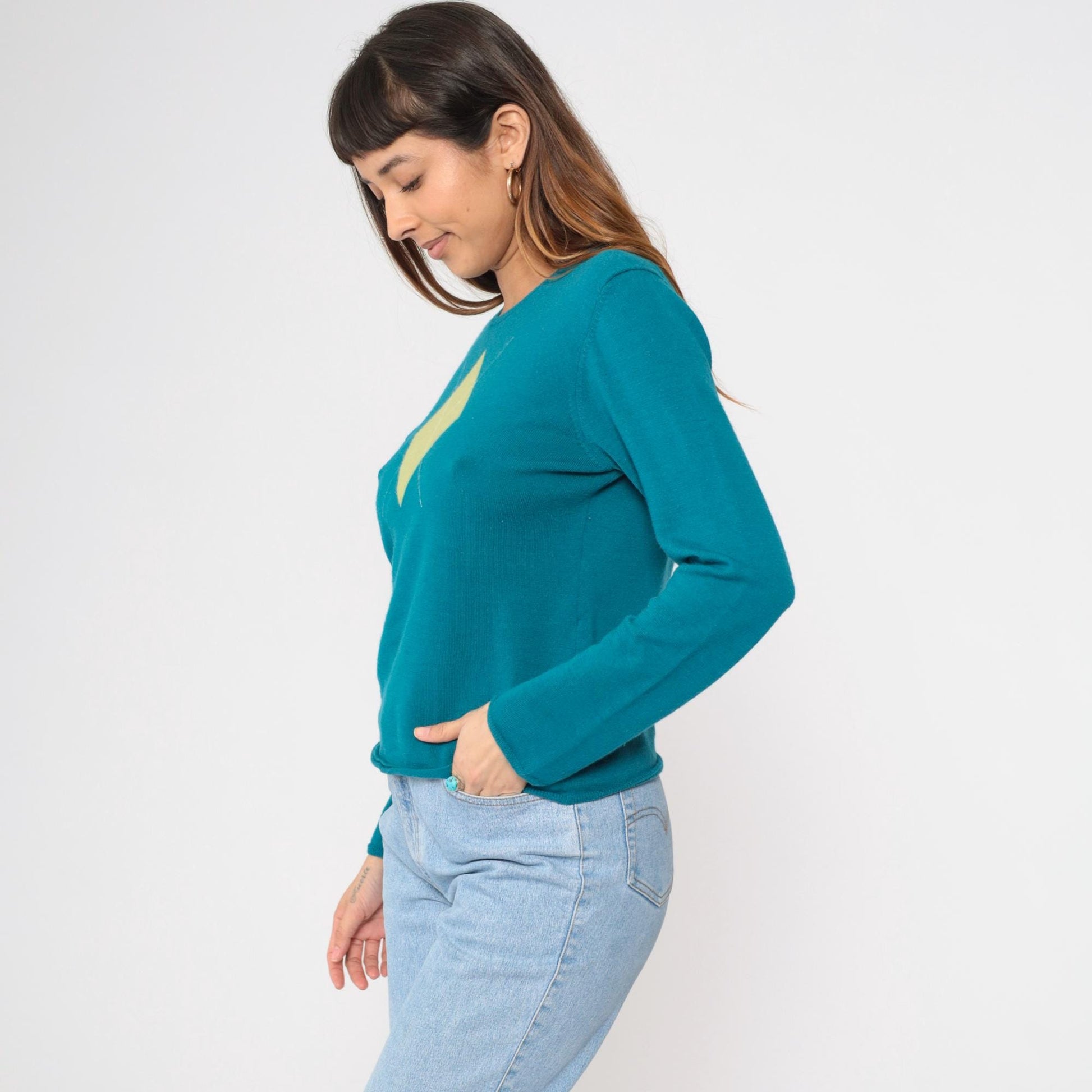 Charter Club Teal Argyle Wool Pullover Crewneck Sweater Large L