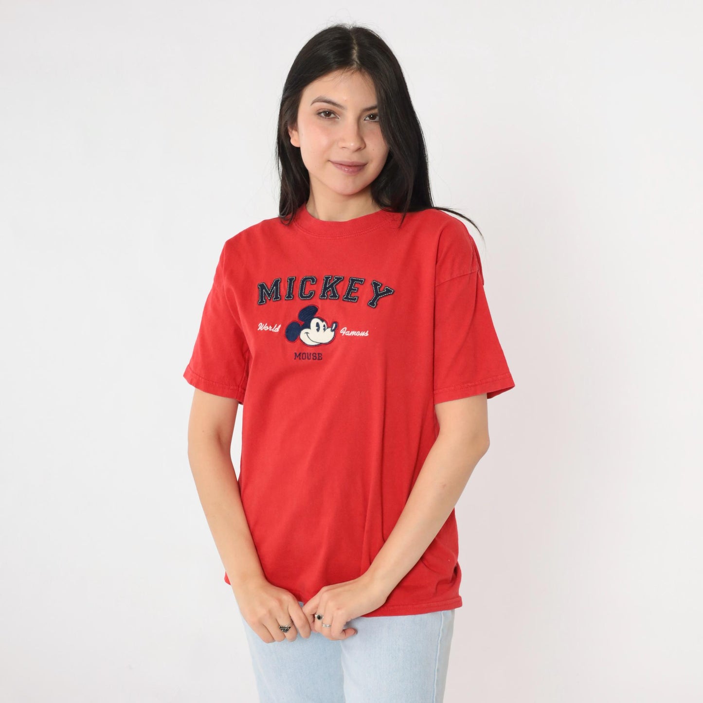 90s Mickey Mouse Walt Disney World Kids Graphic Tee Red Small