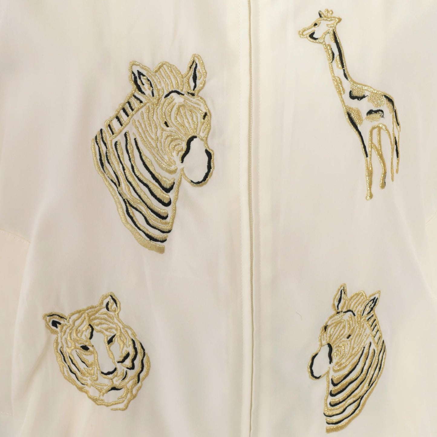 90s Safari Animal Windbreaker Jacket Off-White Embroidered Gold Small S