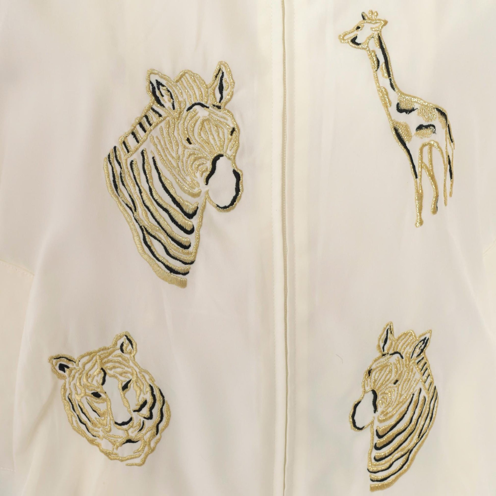 90s Safari Animal Windbreaker Jacket Off-White Embroidered Gold Small S