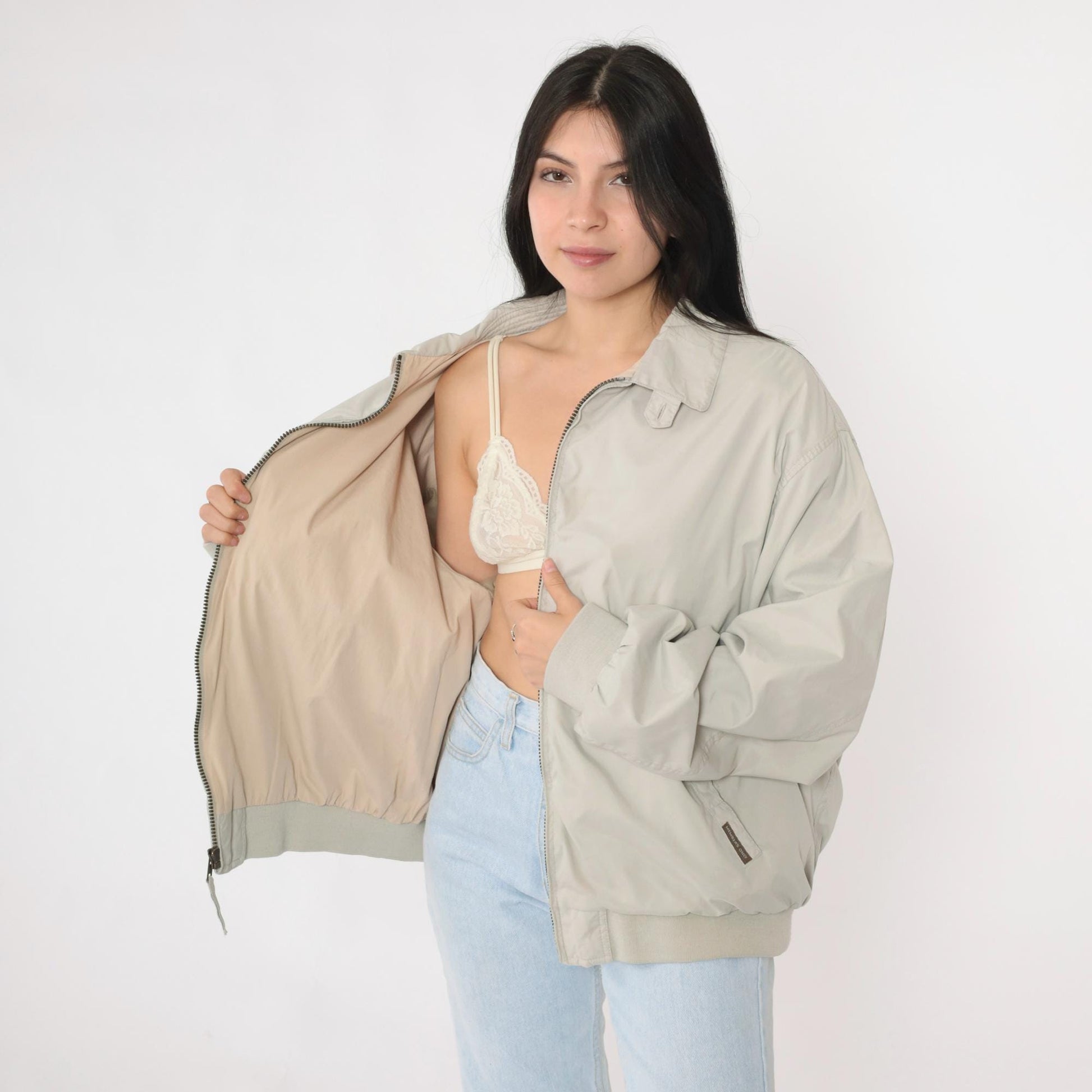 90s Members Only Jacket Grey Bomber Windbreaker Zip Moto Coat Extra Large XL