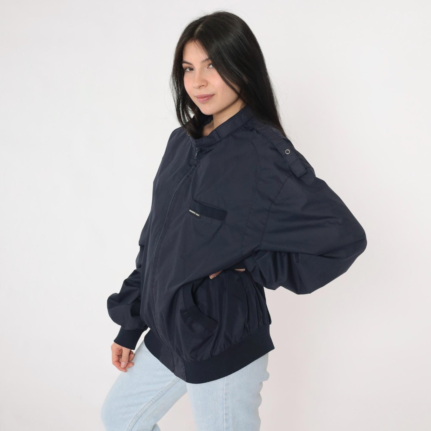 90s Members Only Navy Bomber Jacket Zip Windbreaker Epaulette Extra Large